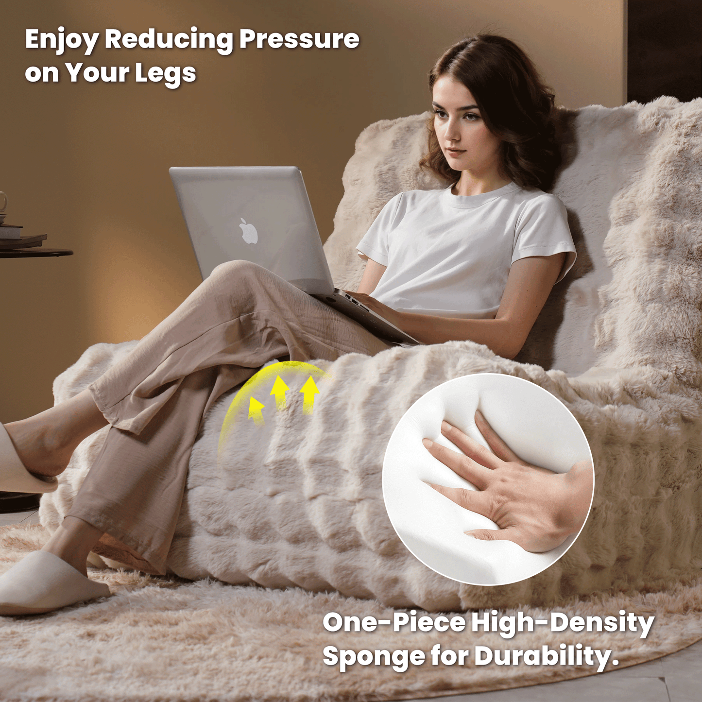 OVIOS Luxurious Fluffy Faux Fur Bean Bag Couch