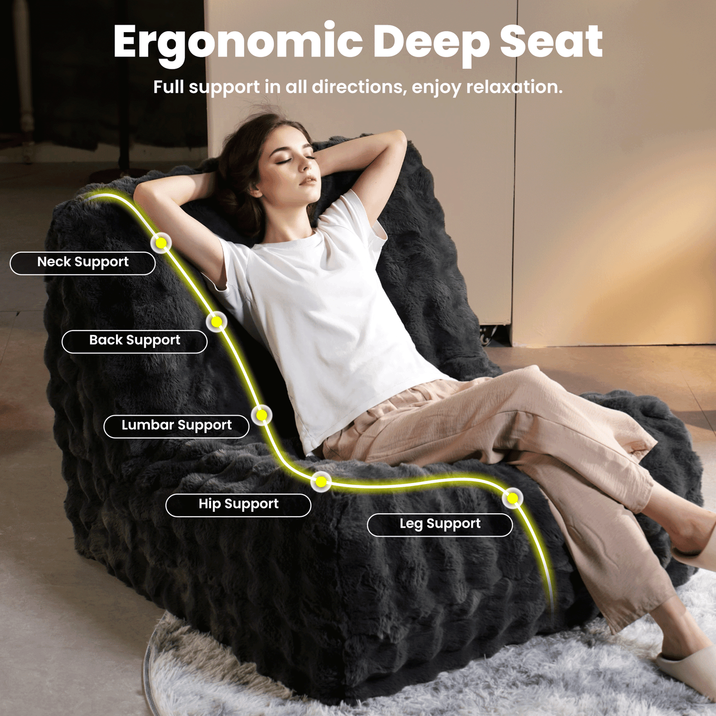 OVIOS Luxurious Fluffy Faux Fur Bean Bag Couch