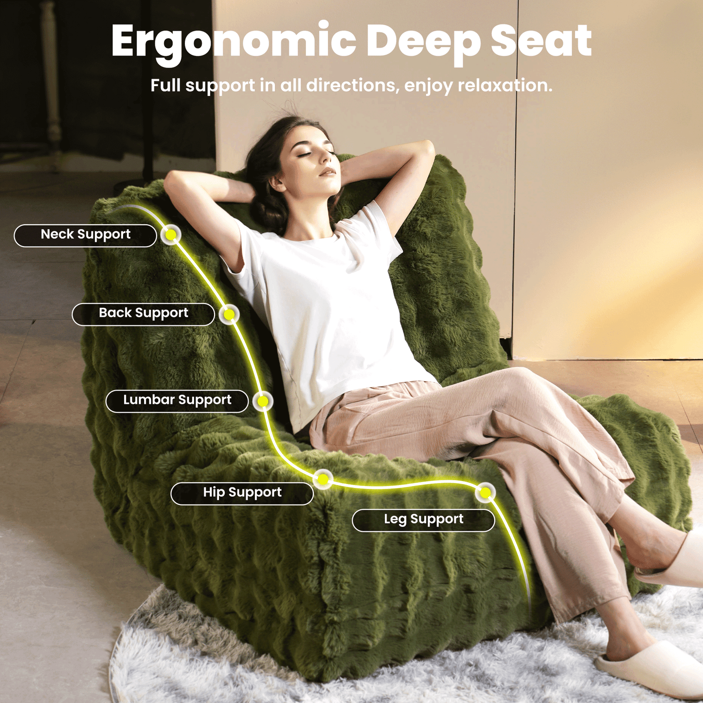 OVIOS Luxurious Fluffy Faux Fur Bean Bag Couch