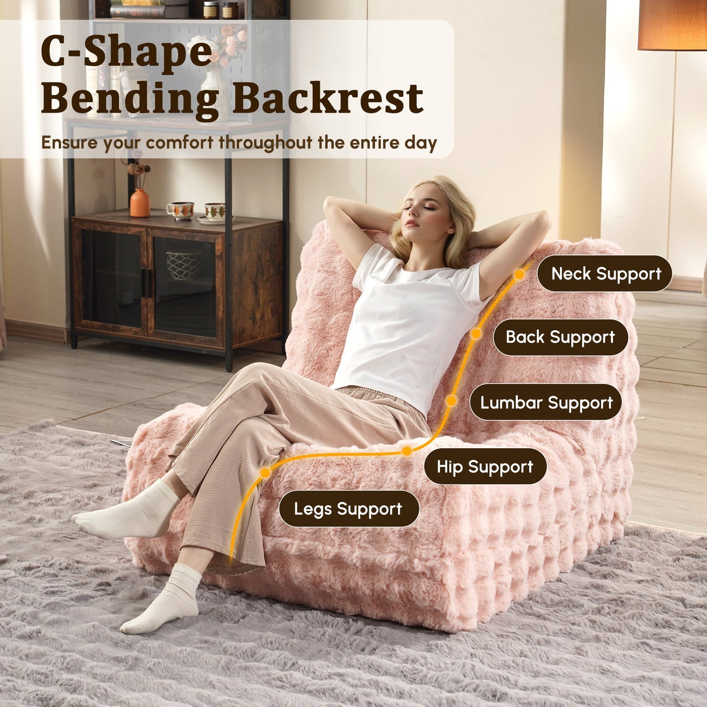 OVIOS Luxurious Fluffy Faux Fur Bean Bag Couch