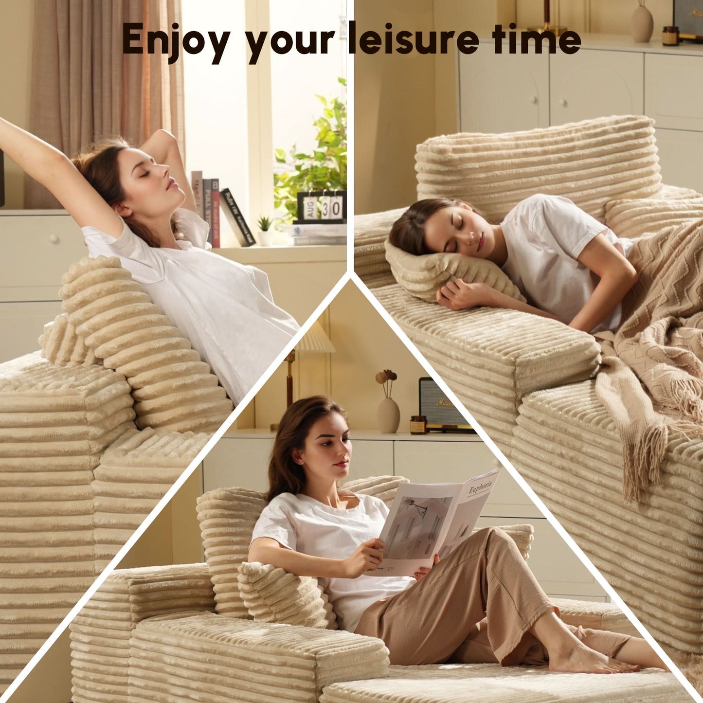 OVIOS Boneless Chaise Lounge,Luxurious Faux Fur, No Assembly Required