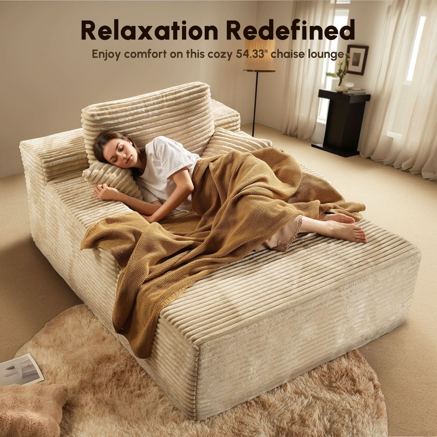 OVIOS Boneless Chaise Lounge,Luxurious Faux Fur, No Assembly Required