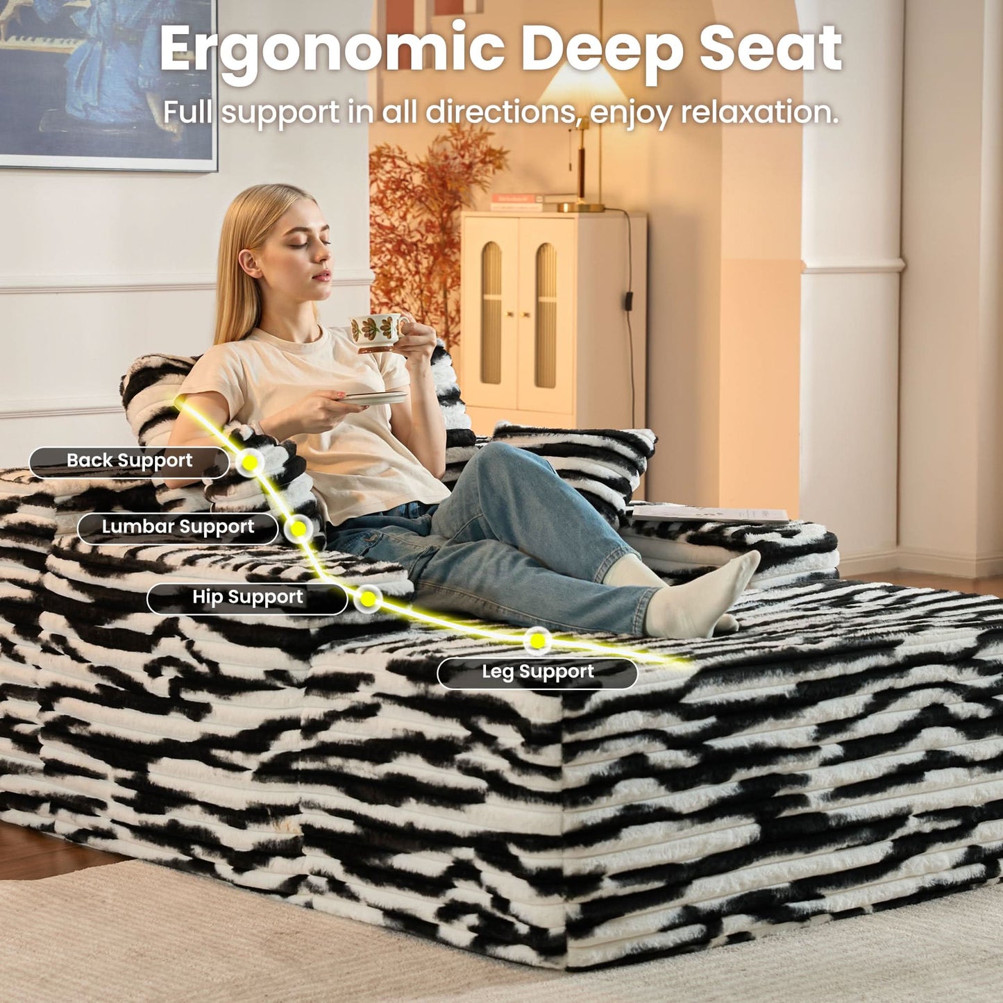 OVIOS Boneless Chaise Lounge,Luxurious Faux Fur, No Assembly Required