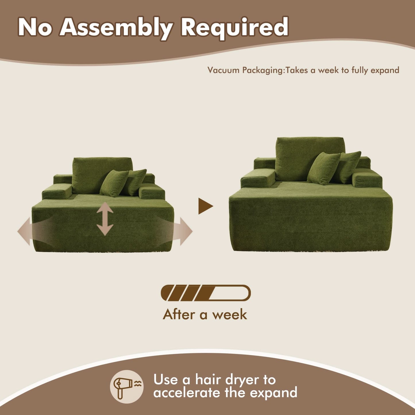 Ovios Plush Velvet Chaise Lounge Sofa Bed - Oversized Sleeper Couch for Living Room