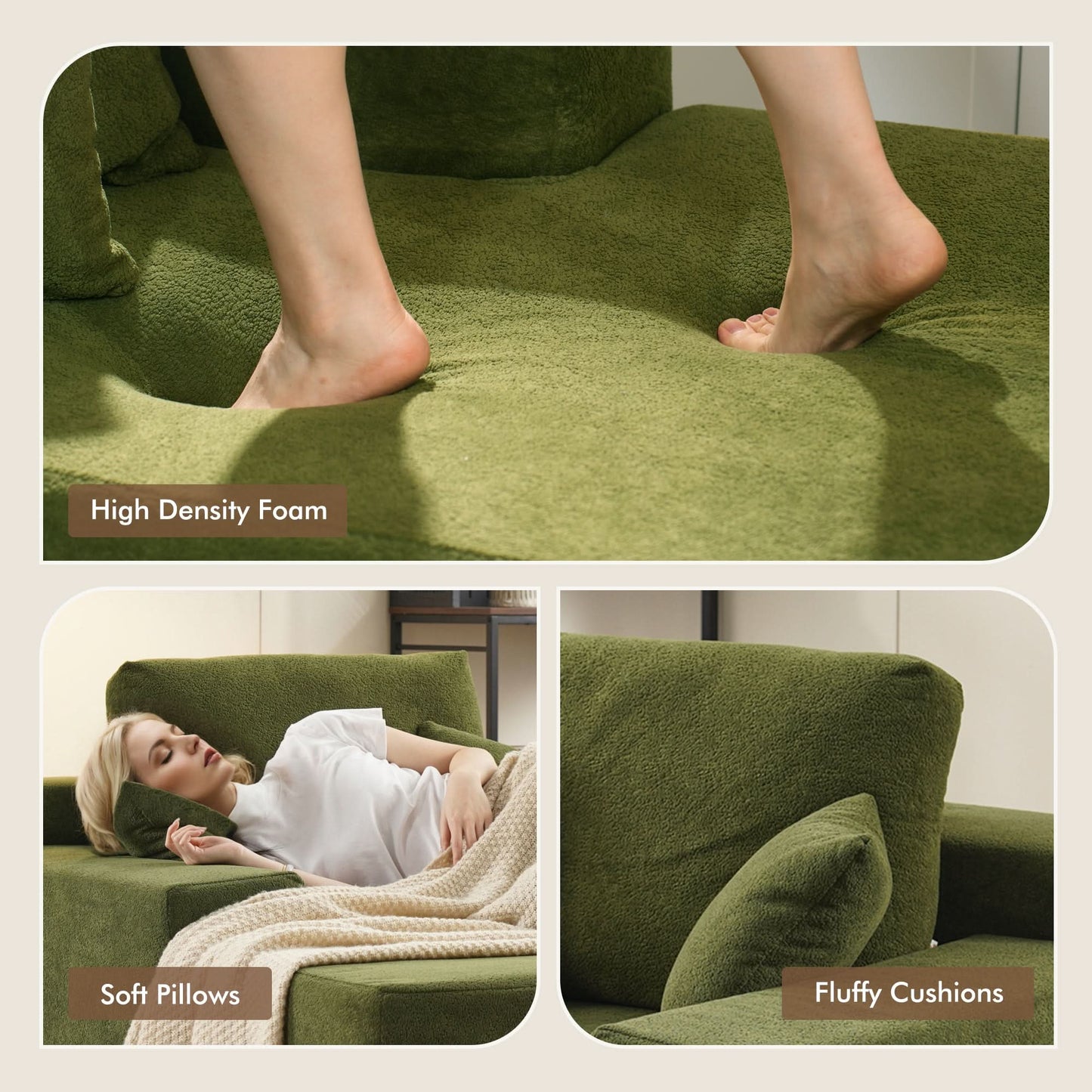 Ovios Plush Velvet Chaise Lounge Sofa Bed - Oversized Sleeper Couch for Living Room