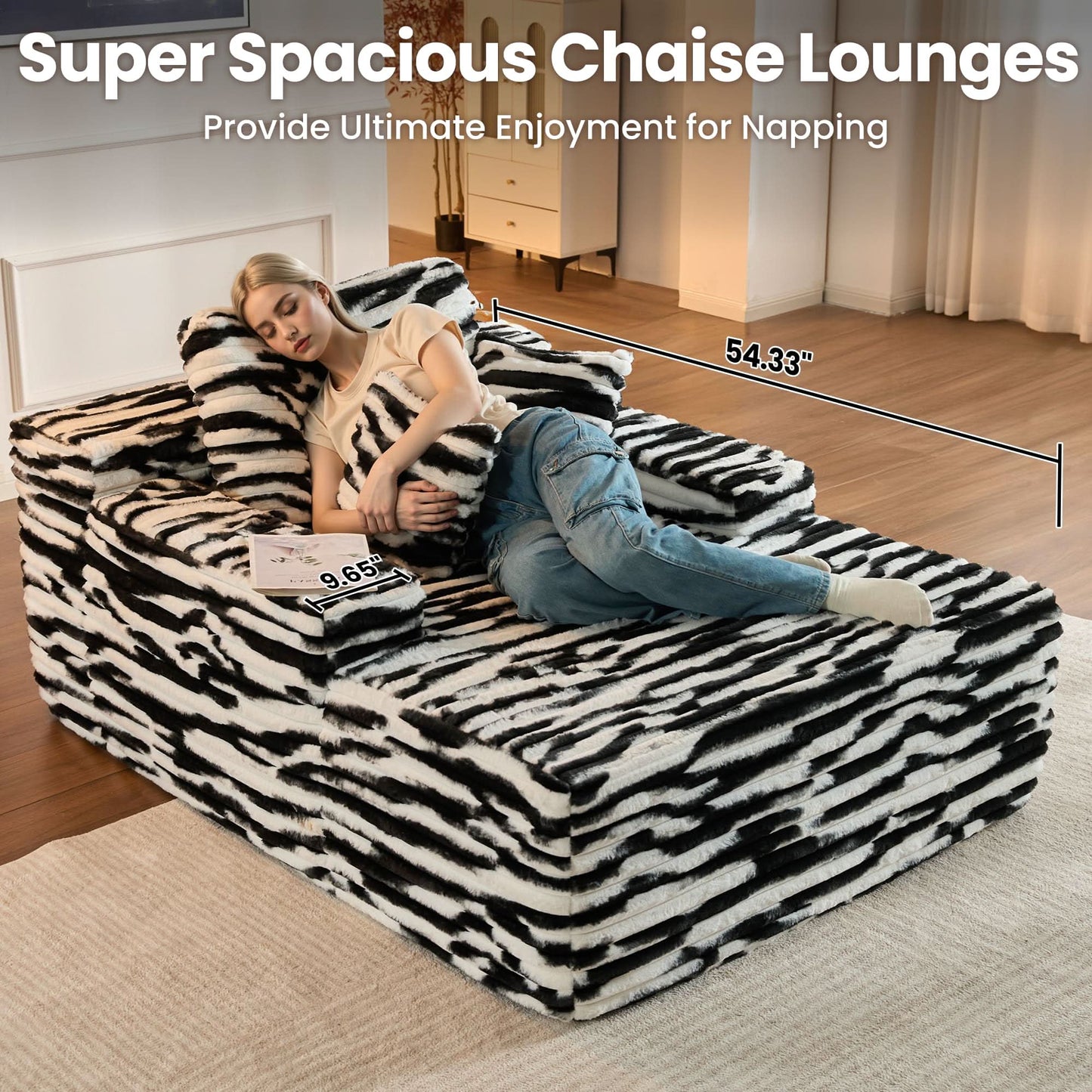OVIOS Boneless Chaise Lounge,Luxurious Faux Fur, No Assembly Required