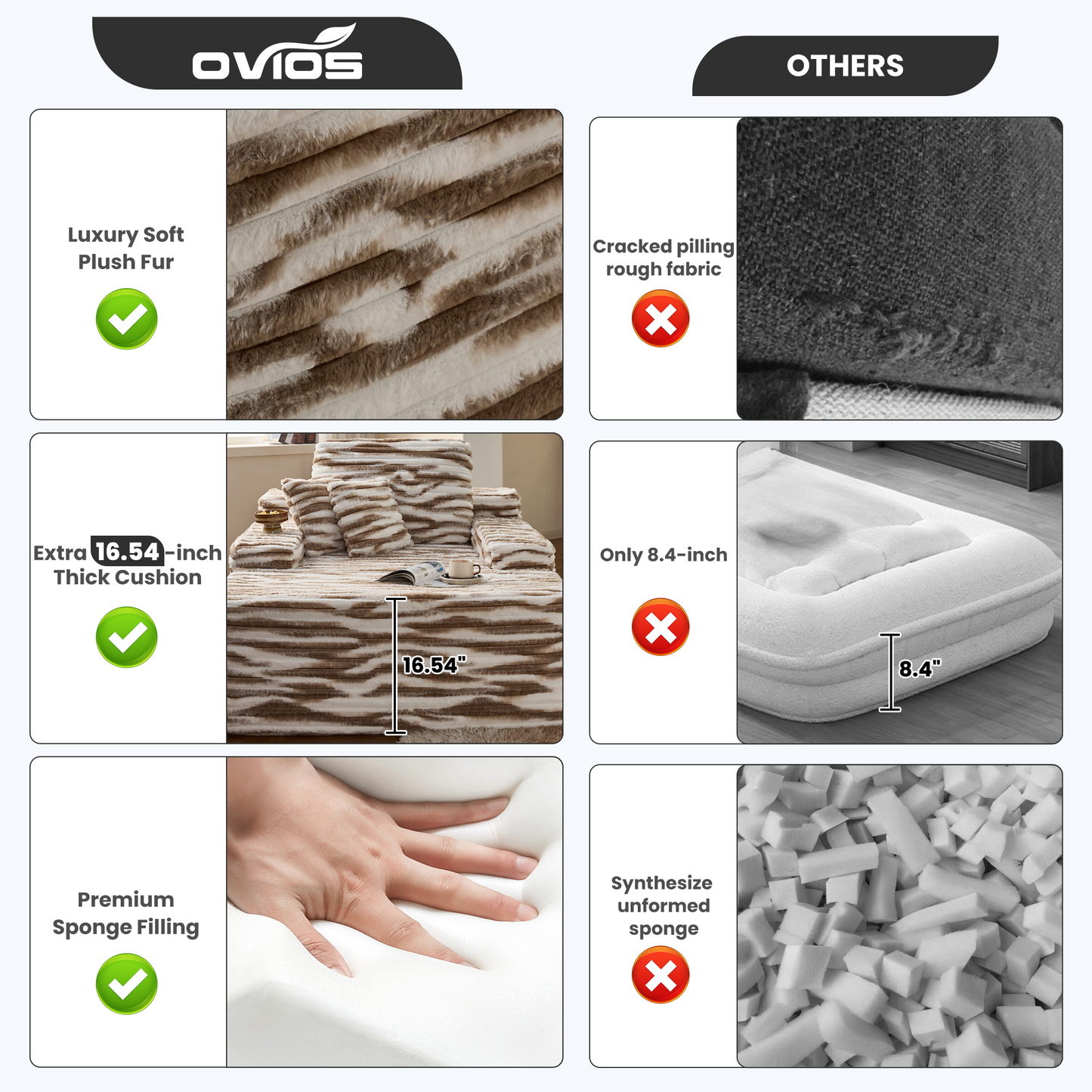 OVIOS Boneless Chaise Lounge,Luxurious Faux Fur, No Assembly Required