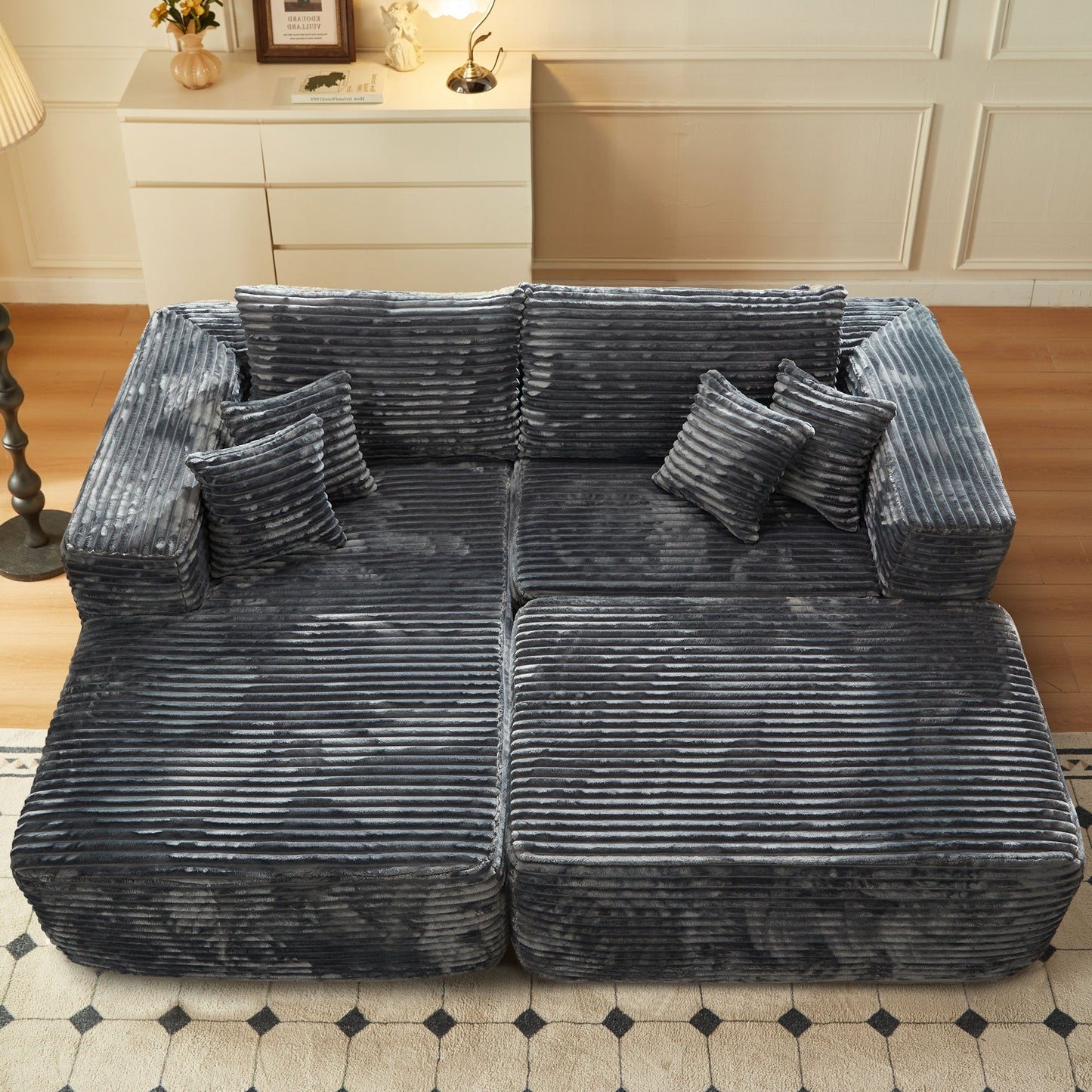 Ovios 80"Modular Couch with Chaise&Ottoman, Sleeper Sofa, No Assembly Required