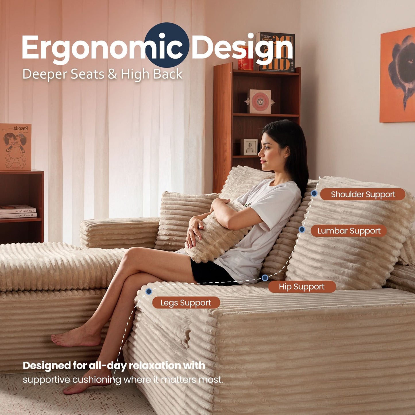 OVIOS 105" Modular Sectional Sofa with Chaise,Deep Seat Cloud Couch, Modern L-Shape