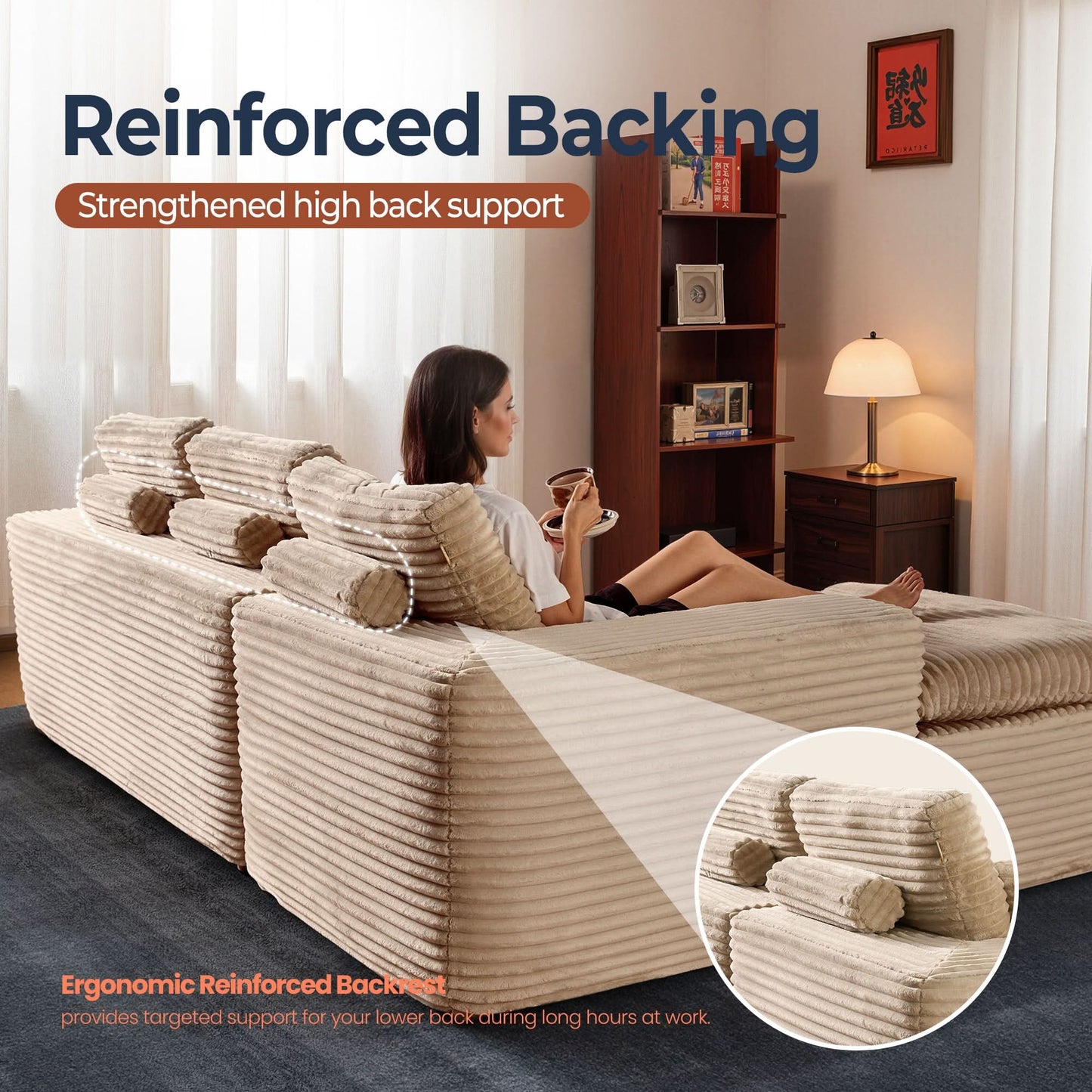 OVIOS 105" Modular Sectional Sofa with Chaise,Deep Seat Cloud Couch, Modern L-Shape