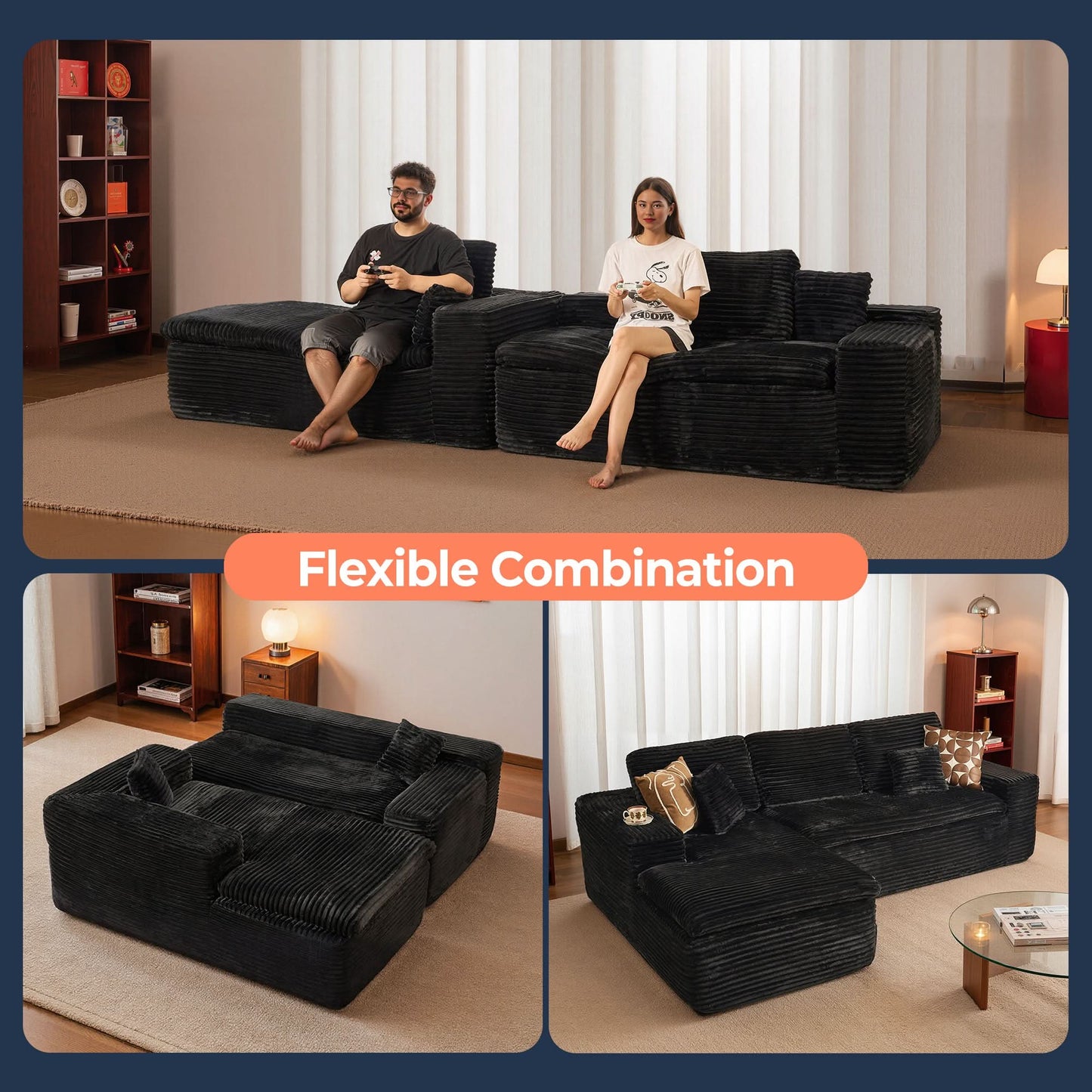 OVIOS 105" Modular Sectional Sofa with Chaise,Deep Seat Cloud Couch, Modern L-Shape