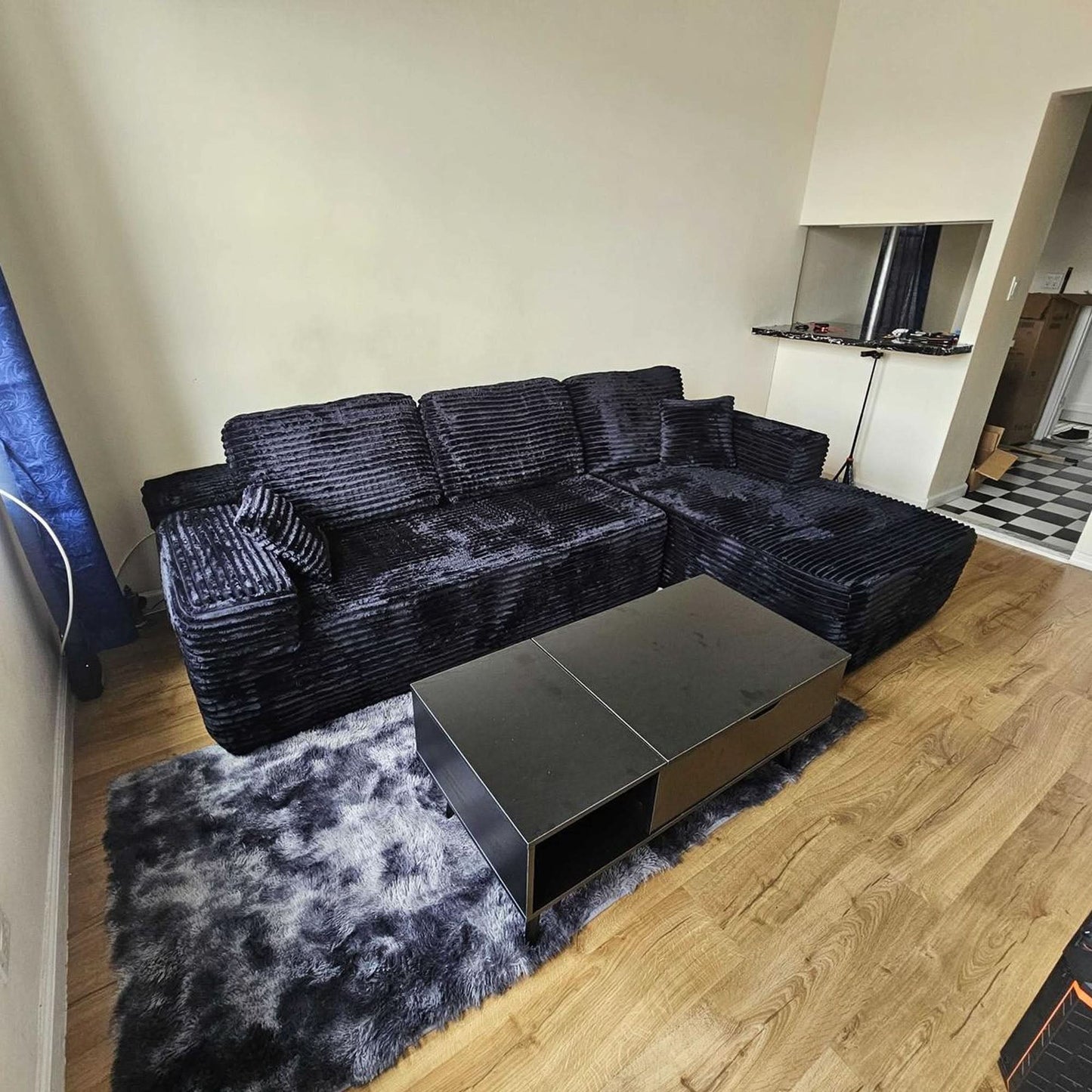 OVIOS 104" L-Shape Modular Couch with Chaise, Plush Corduroy Fabric, No Assembly Required