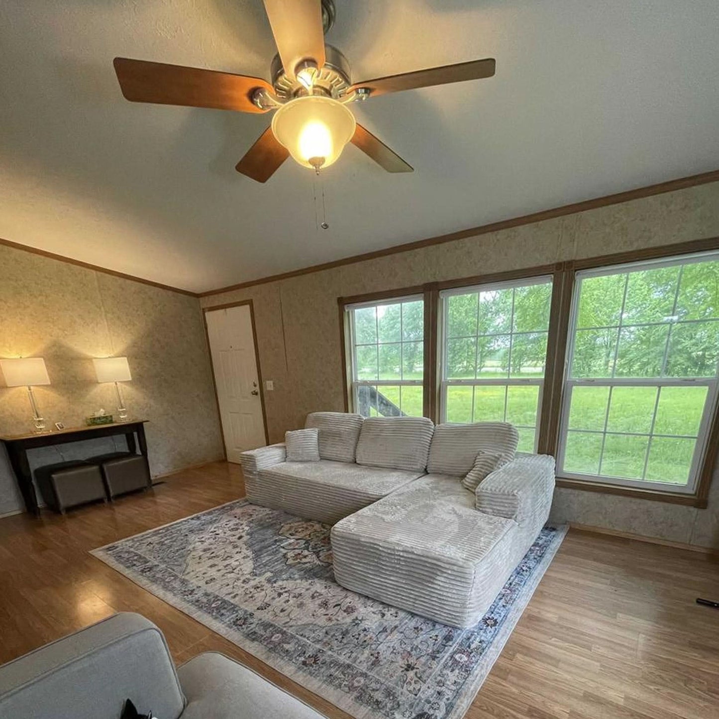 OVIOS 104" L-Shape Modular Couch with Chaise, Plush Corduroy Fabric, No Assembly Required