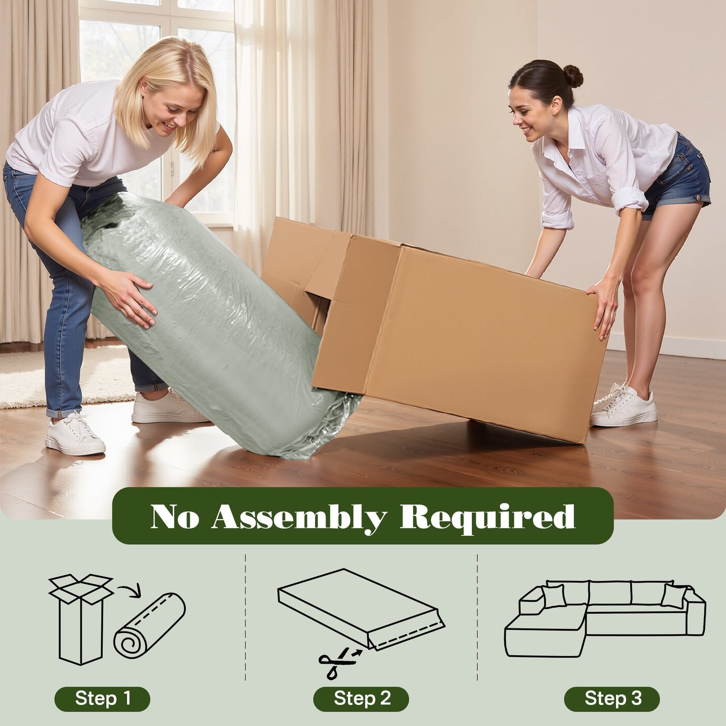 OVIOS 104" L-Shape Modular Couch with Chaise,Cloud Velvet Fabric,No Assembly Required