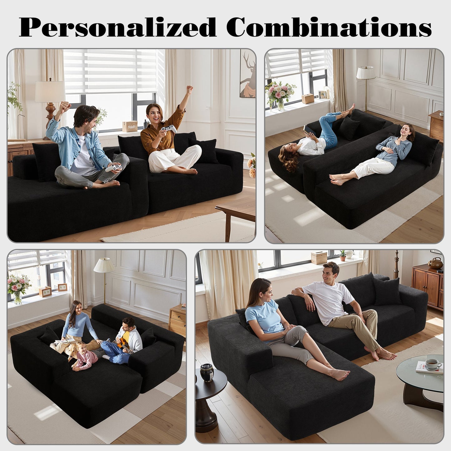 OVIOS 104" L-Shape Modular Couch with Chaise,Corduroy Fabric,No Assembly Required