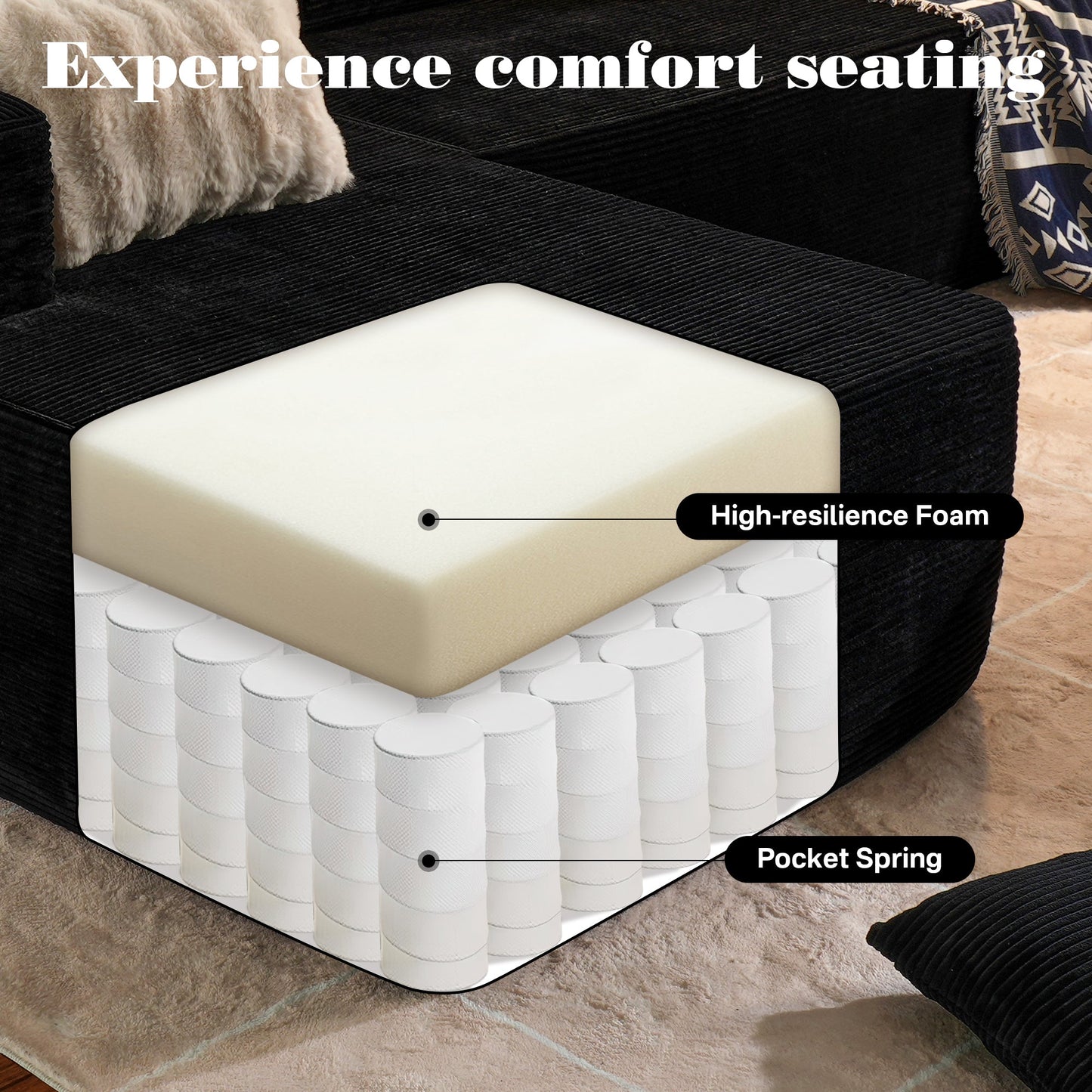 OVIOS 104" L-Shape Modular Couch with Chaise,Corduroy Fabric,No Assembly Required