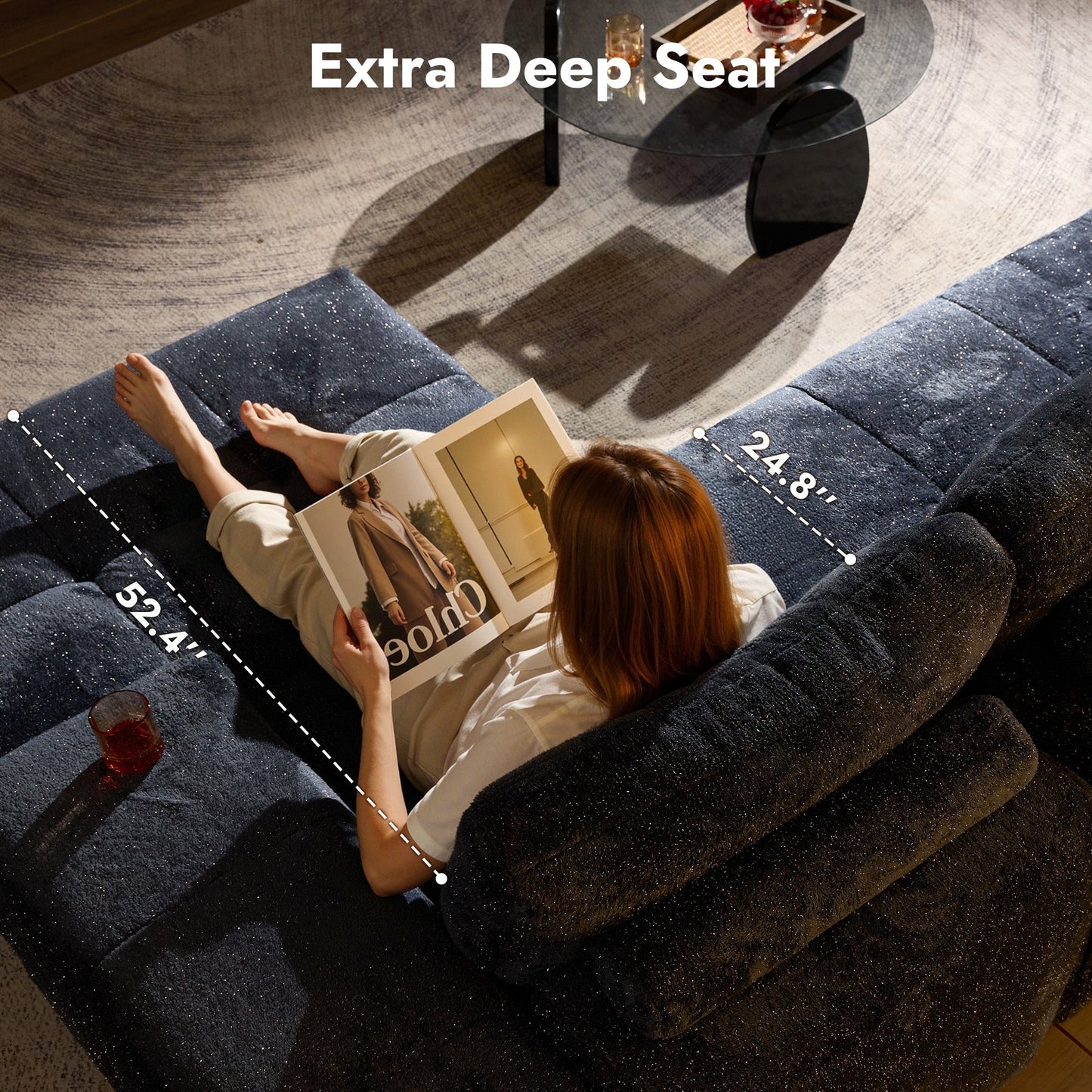 OVIOS 114" Cloud Sectional Sofa - L-Shaped Faux Leather Modular Couch with Deep Seat Chaise