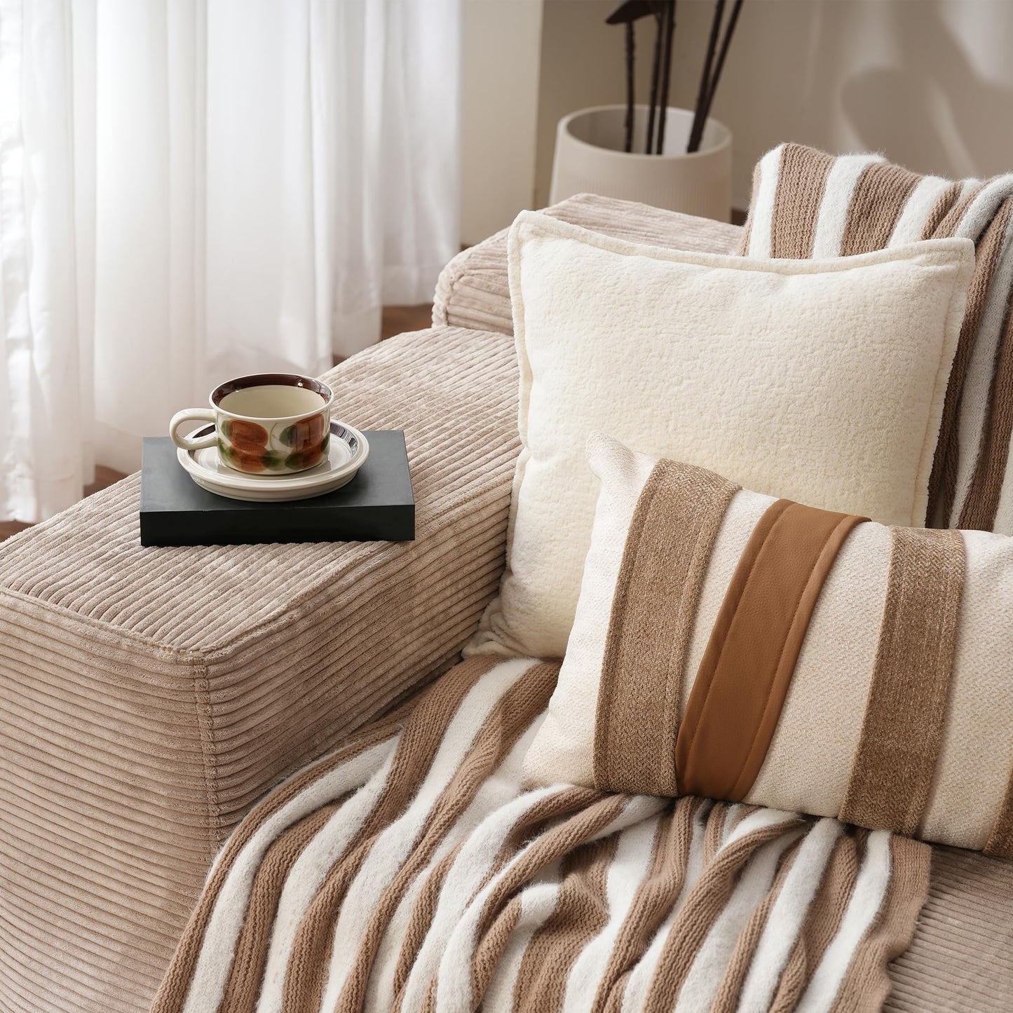 OVIOS 104" L-Shape Modular Couch with Chaise,Corduroy Fabric,No Assembly Required