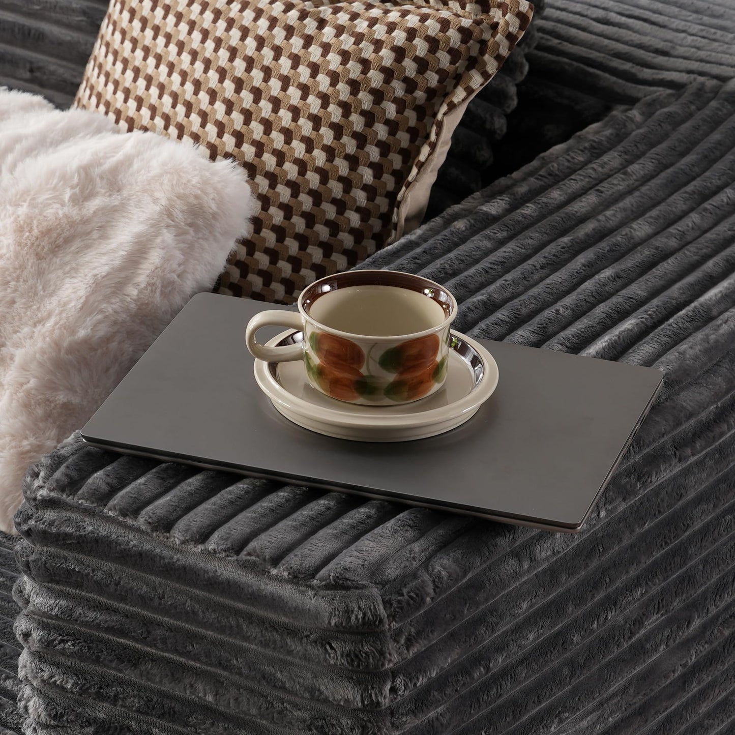 OVIOS 104" L-Shape Modular Couch with Chaise,Corduroy Fabric,No Assembly Required