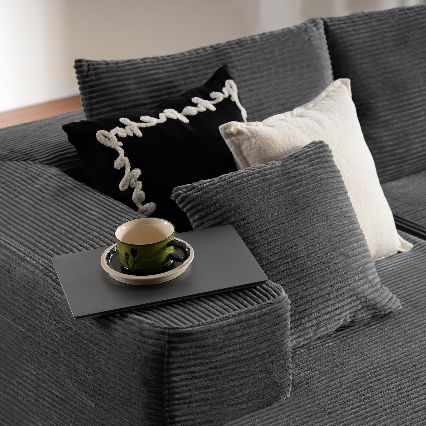 OVIOS 104" L-Shape Modular Couch with Chaise,Corduroy Fabric,No Assembly Required