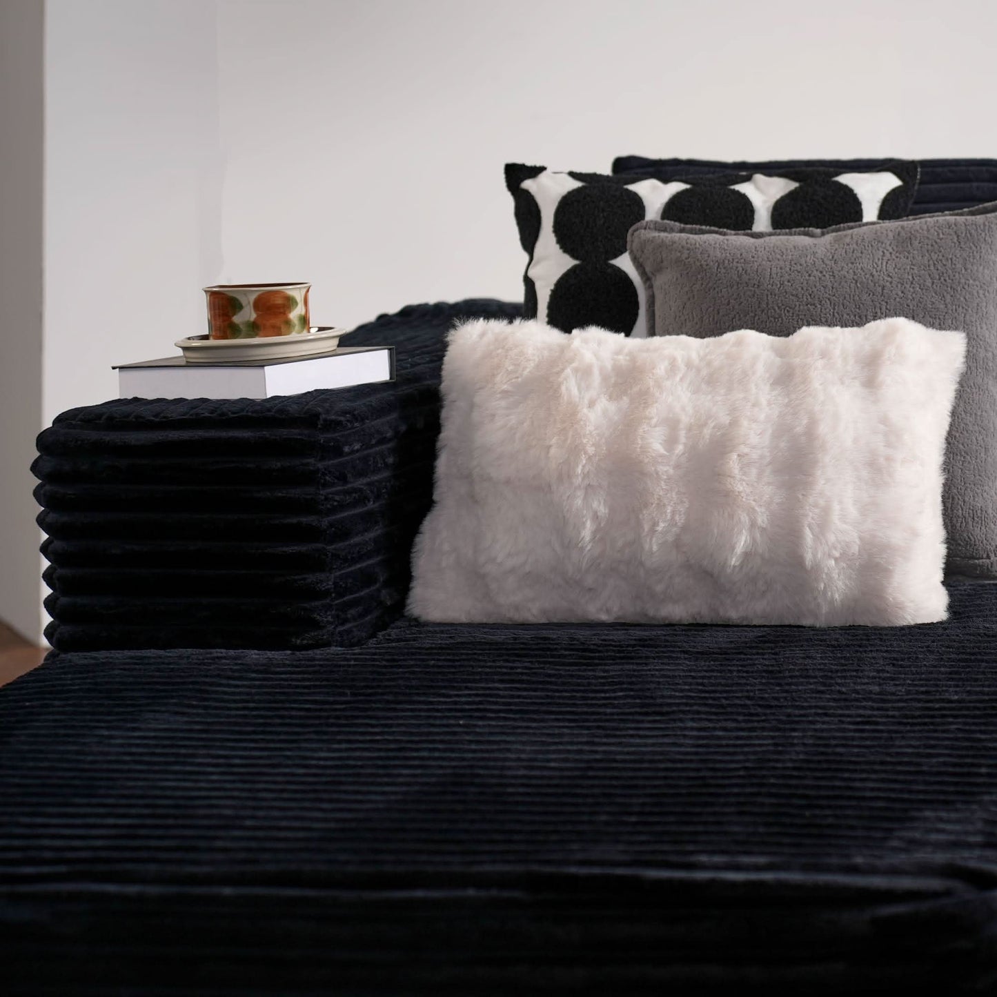 OVIOS 104" L-Shape Modular Couch with Chaise, Plush Corduroy Fabric, No Assembly Required