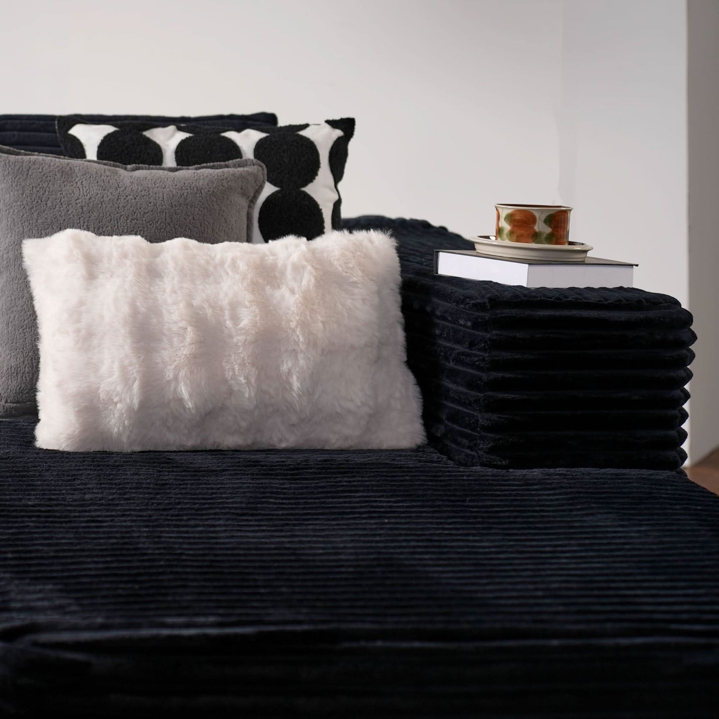 OVIOS 104" L-Shape Modular Couch with Chaise, Plush Corduroy Fabric, No Assembly Required