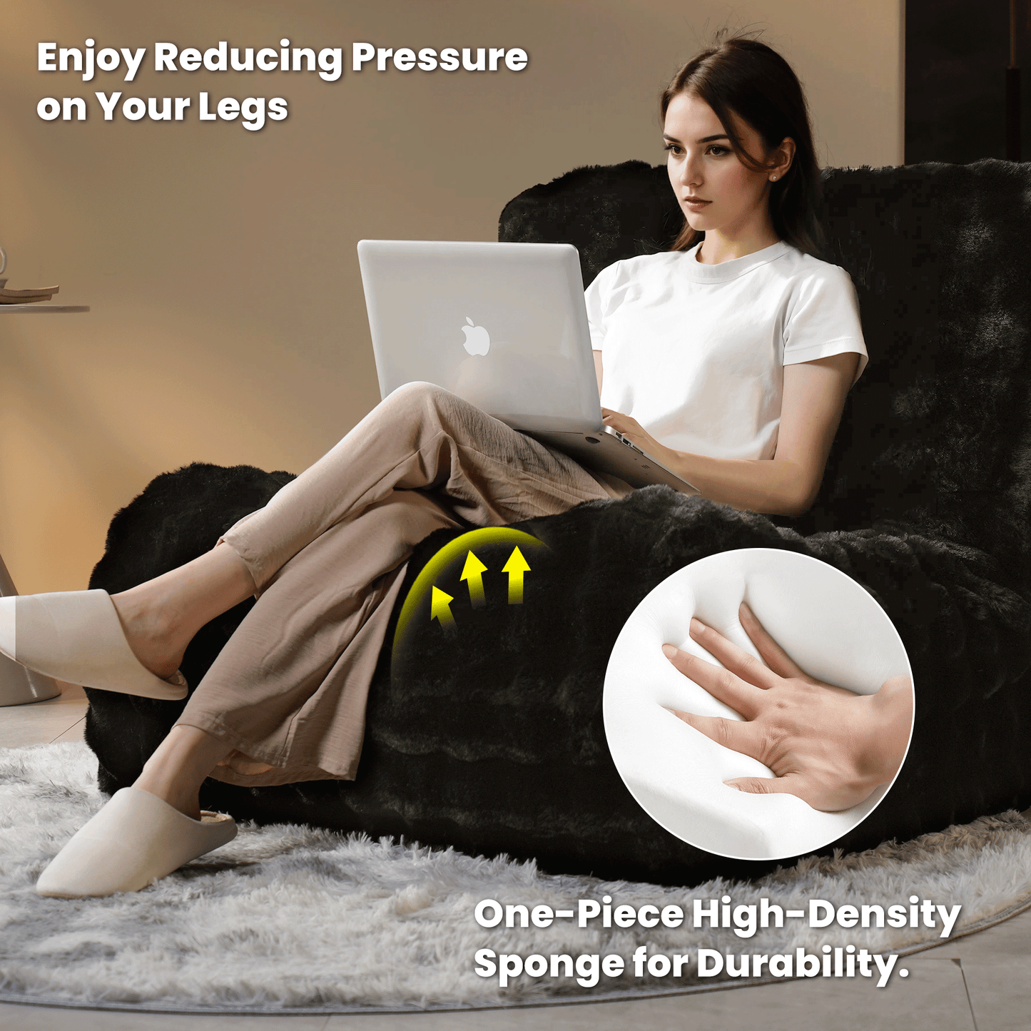 OVIOS Luxurious Fluffy Faux Fur Bean Bag Couch