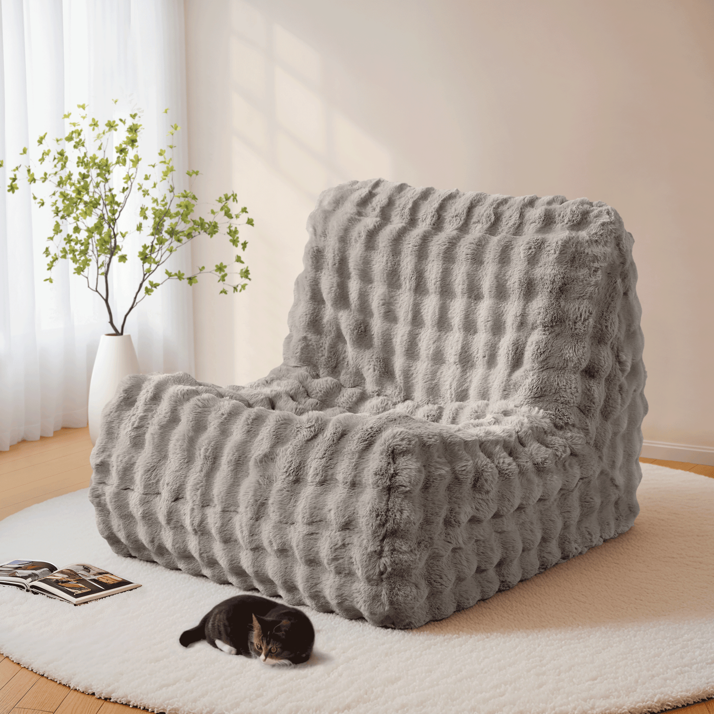 OVIOS Luxurious Fluffy Faux Fur Bean Bag Couch