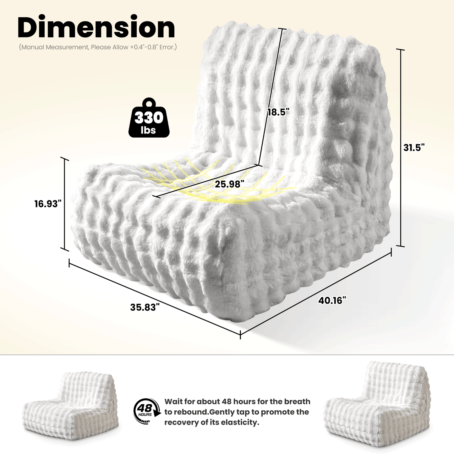 OVIOS Luxurious Fluffy Faux Fur Bean Bag Couch