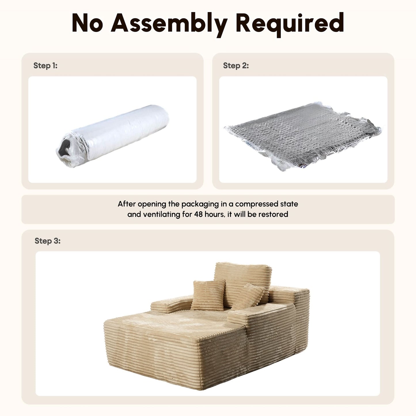 OVIOS Boneless Chaise Lounge,Luxurious Faux Fur, No Assembly Required