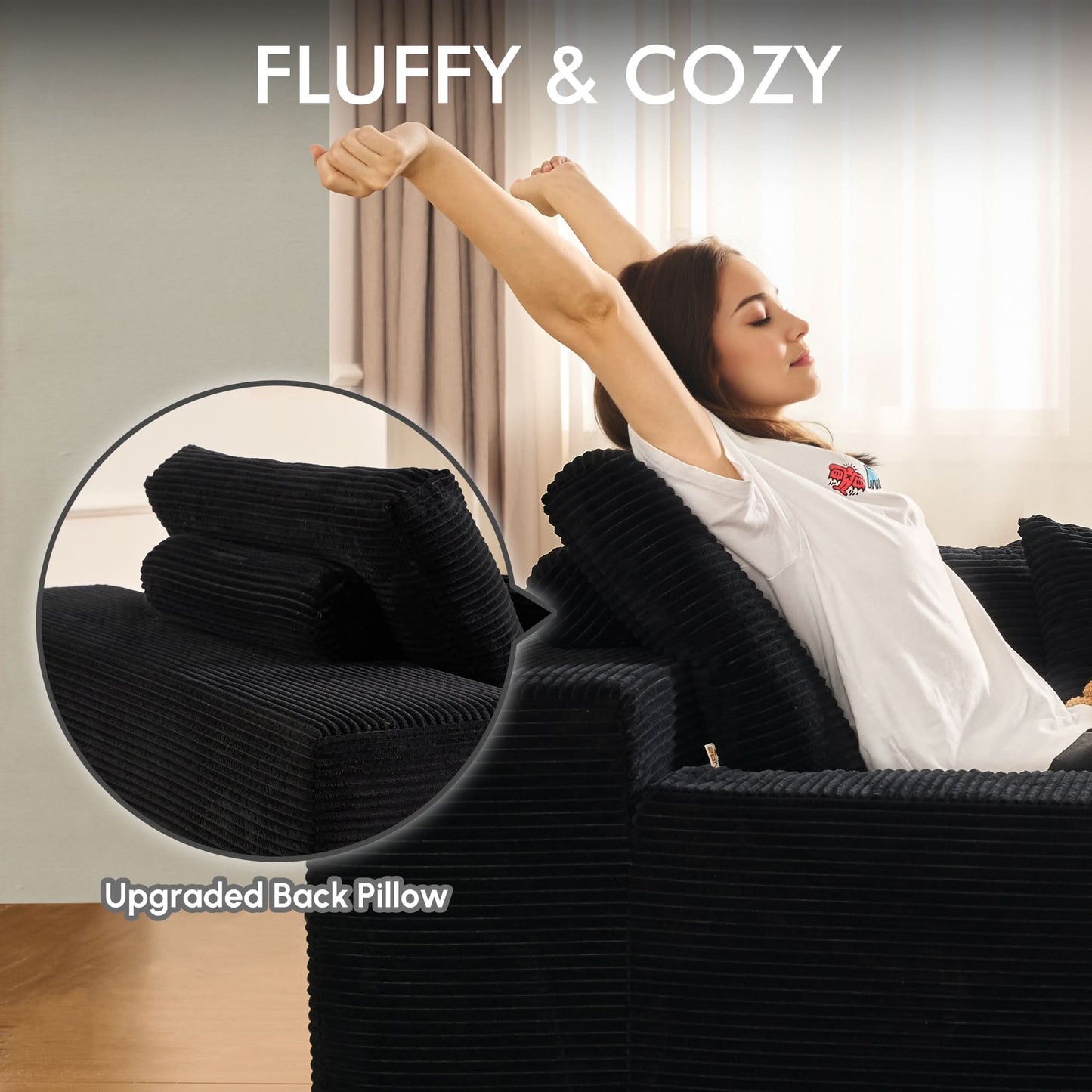 OVIOS 67'' Oversized Chaise Lounge ,Corduroy Sleeper Sofa with Cup Holders