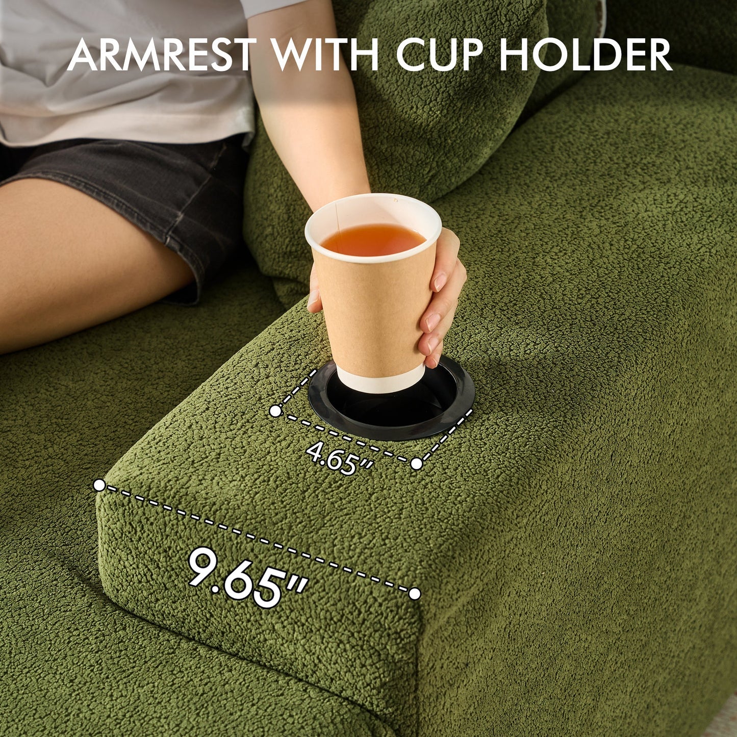 OVIOS 67'' Chaise Lounge Chair with Cup Holders, Plush Velvet Sofa Bed