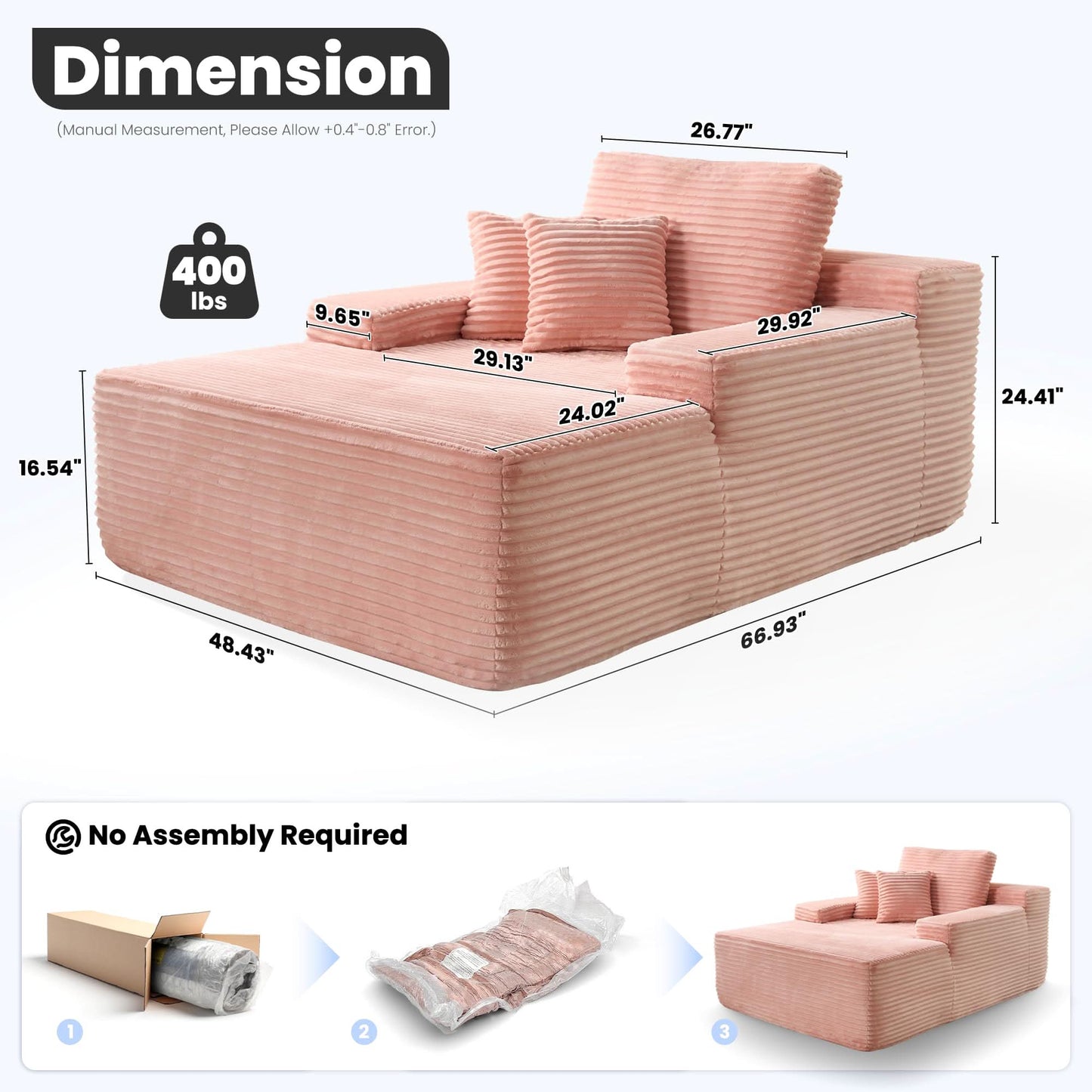 OVIOS Boneless Chaise Lounge,Luxurious Faux Fur, No Assembly Required