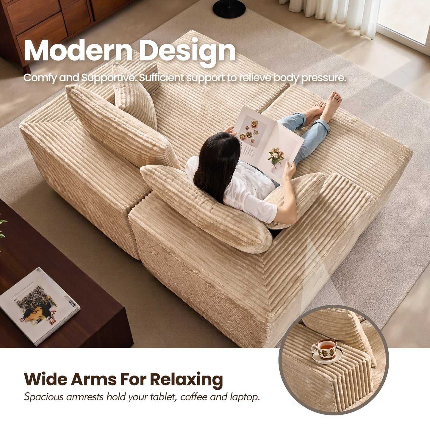 OVIOS 81" Boneless Sofa, Sleeper Couch, No Assembly Required