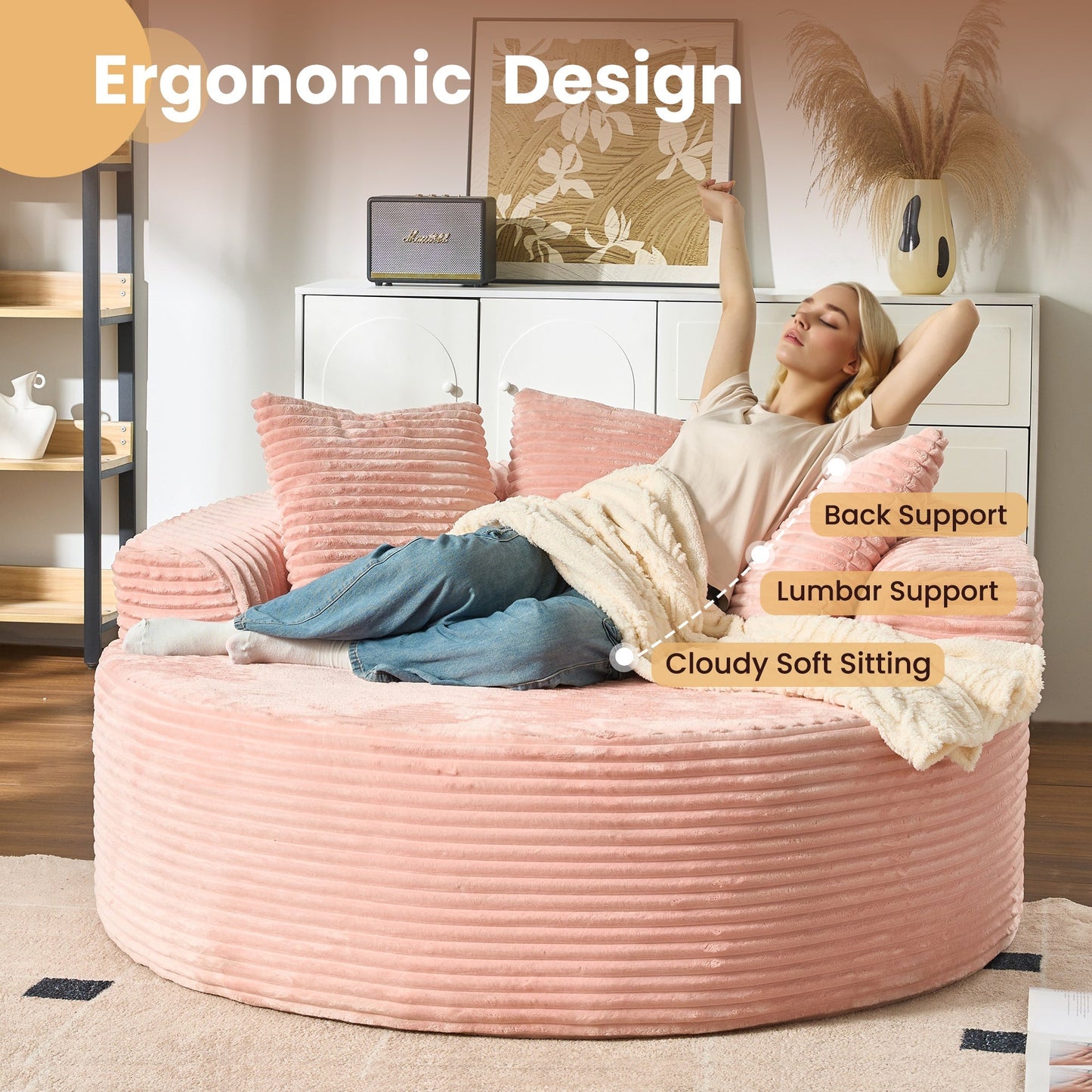 OVIOS 59" O-Shape Modular Couch, Plush Corduroy Fabric, No Assembly Required