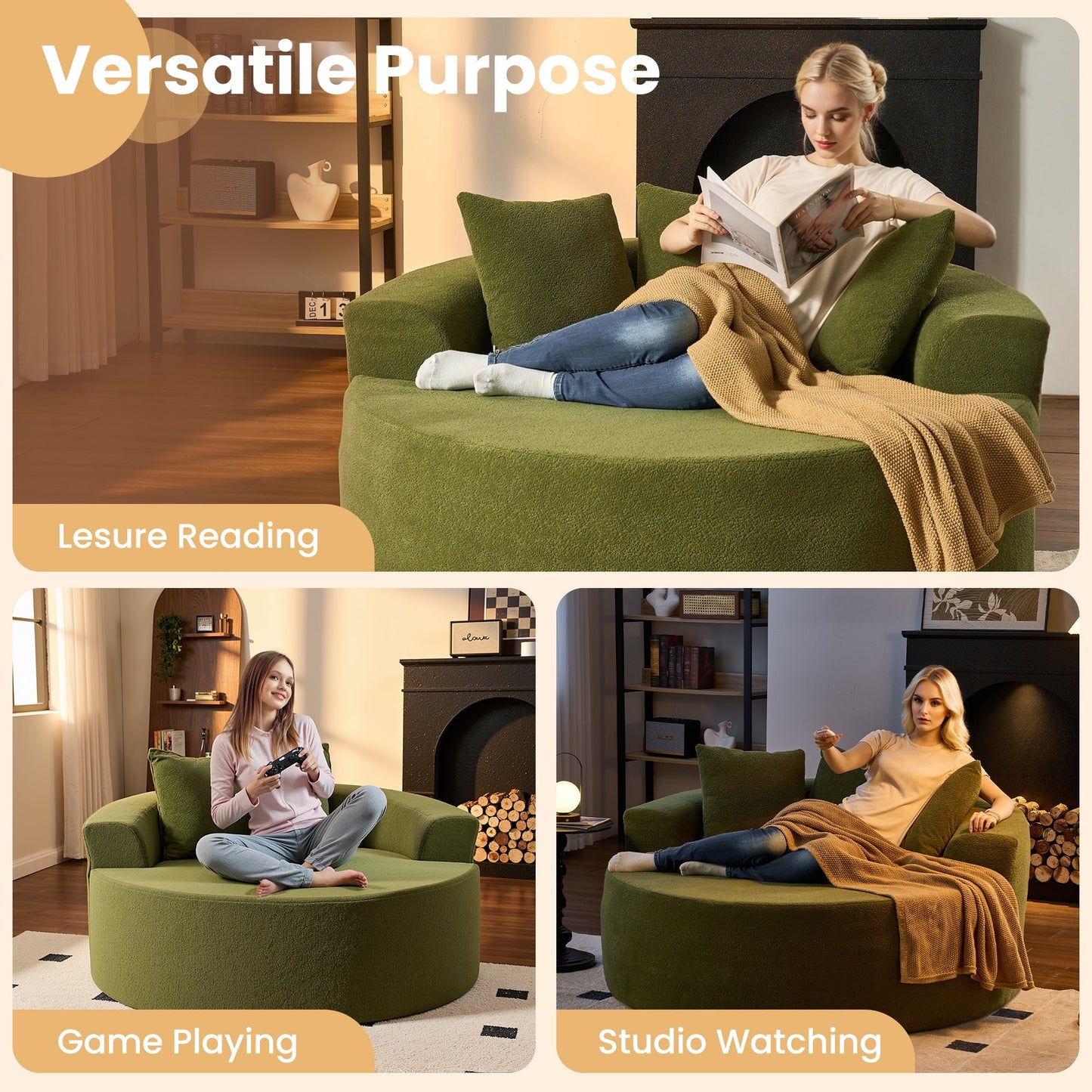 OVIOS 59" O-Shape Modular Couch, Plush Corduroy Fabric, No Assembly Required