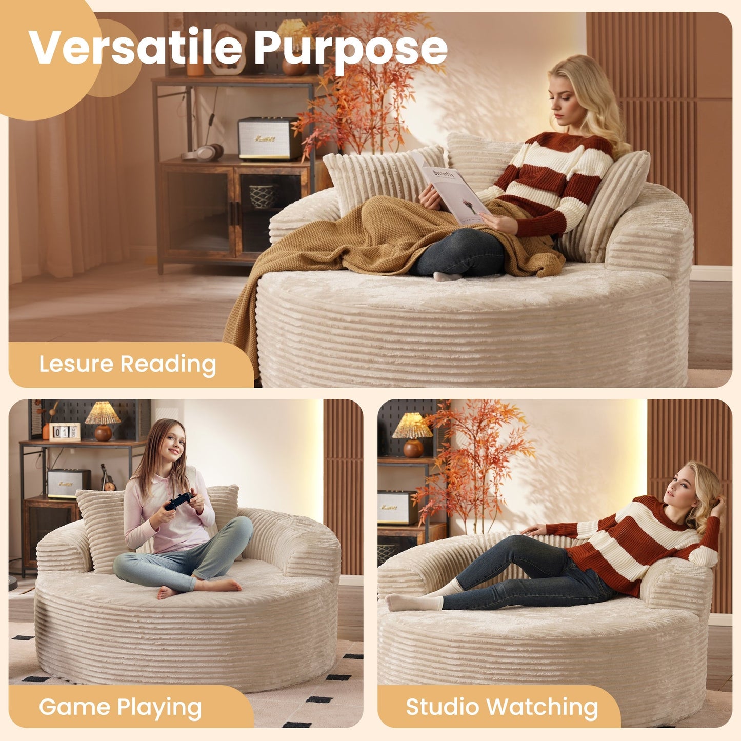 OVIOS 59" O-Shape Modular Couch, Plush Corduroy Fabric, No Assembly Required