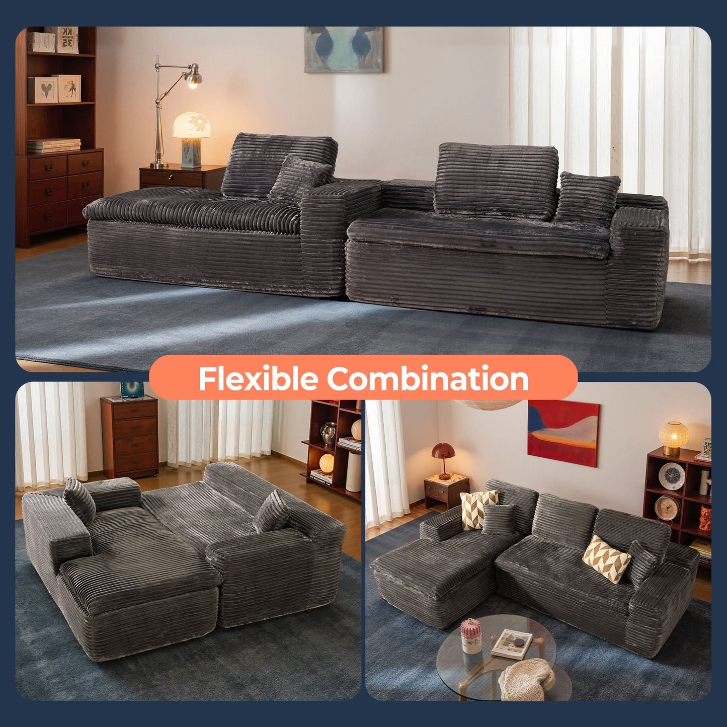 OVIOS 105" Modular Sectional Sofa with Chaise,Deep Seat Cloud Couch, Modern L-Shape