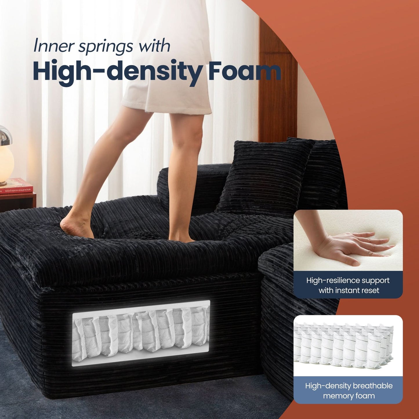 OVIOS 105" Modular L-Shape Sectional Sofa with Chaise, Deep Seat Cloud Couch