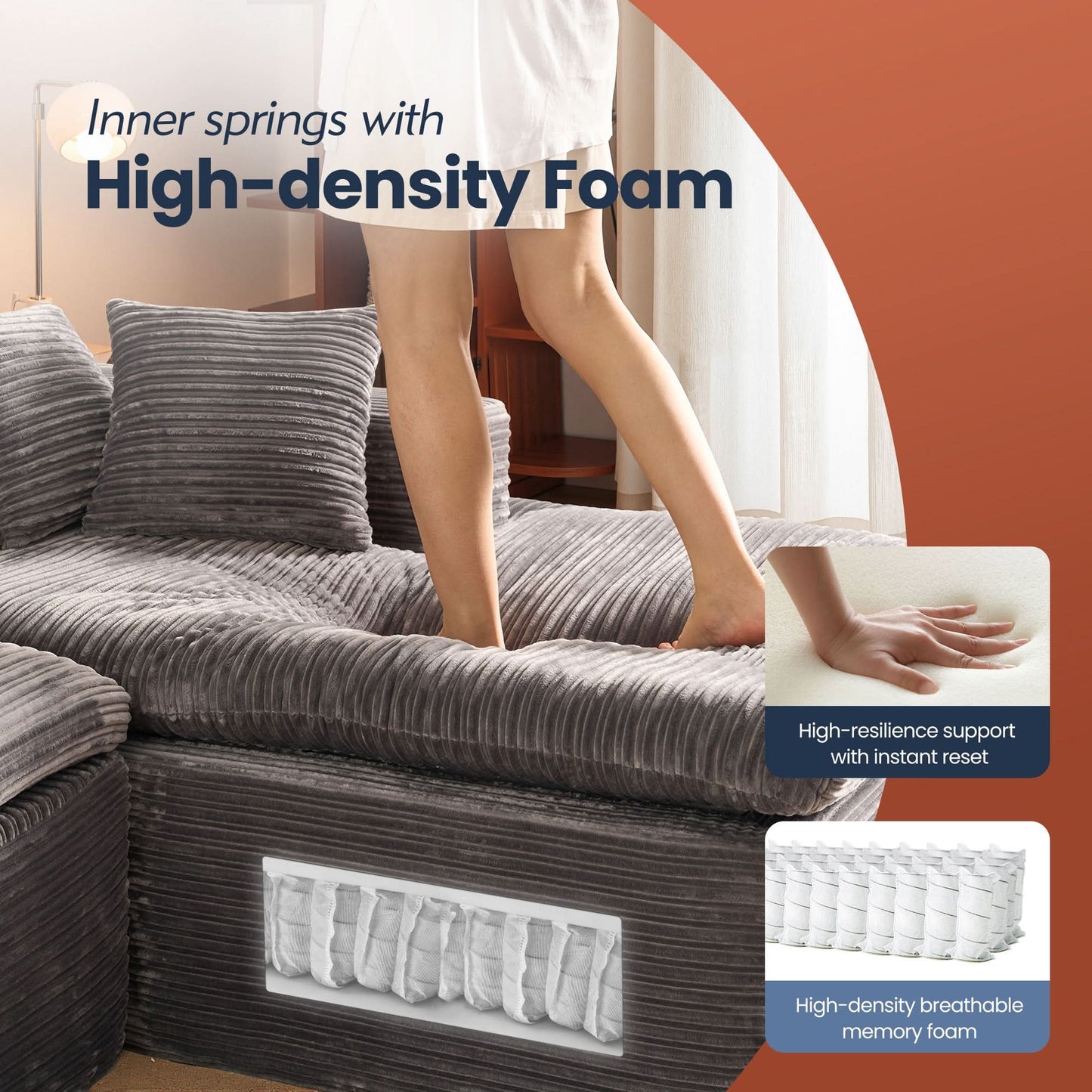 OVIOS 105" Modular L-Shape Sectional Sofa with Chaise, Deep Seat Cloud Couch