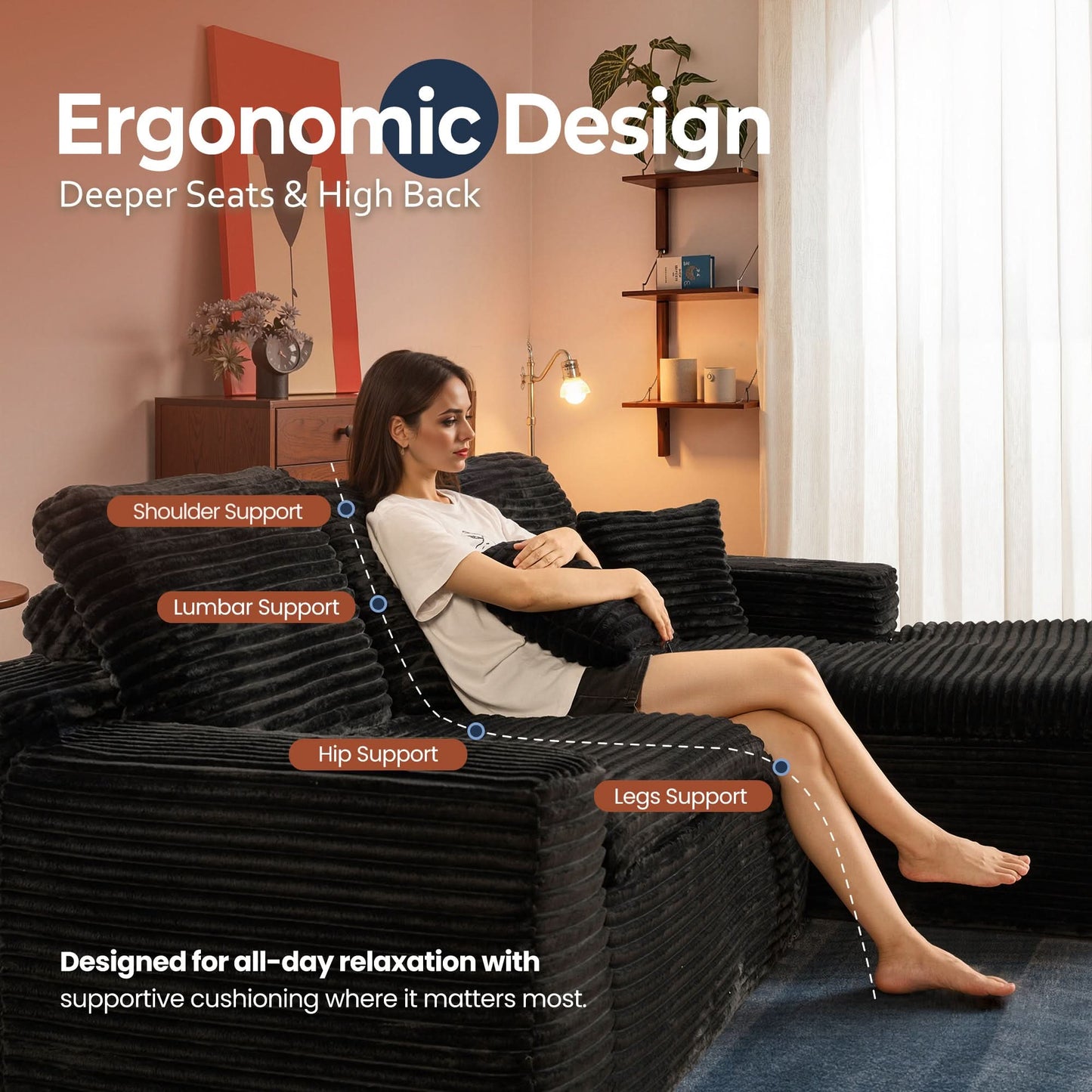 OVIOS 105" Modular Sectional Sofa with Chaise,Deep Seat Cloud Couch, Modern L-Shape