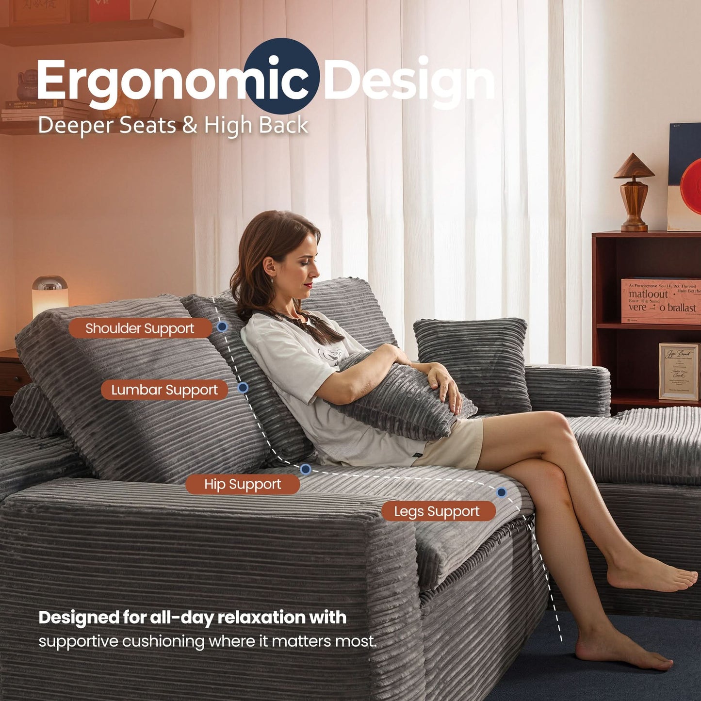 OVIOS 105" Modular L-Shape Sectional Sofa with Chaise, Deep Seat Cloud Couch