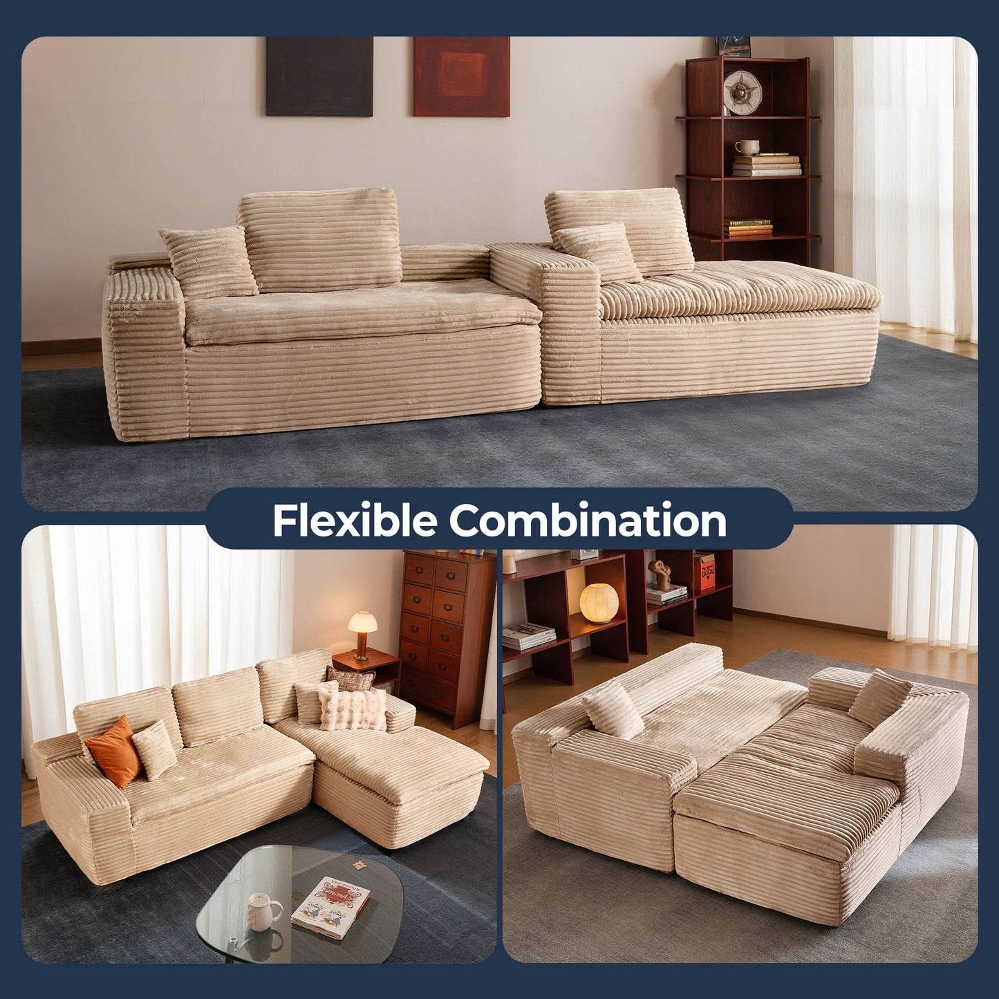 OVIOS 105" Modular L-Shape Sectional Sofa with Chaise, Deep Seat Cloud Couch