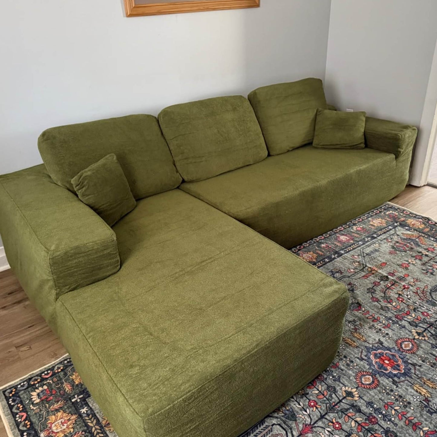 OVIOS 104" L-Shape Modular Couch with Chaise,Cloud Velvet Fabric,No Assembly Required