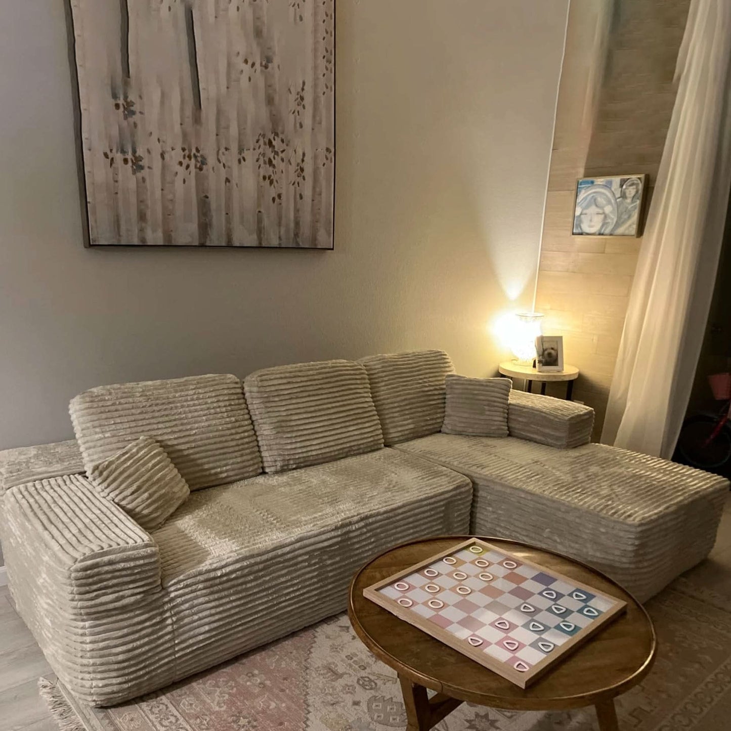 OVIOS 104" L-Shape Modular Couch with Chaise, Plush Corduroy Fabric, No Assembly Required