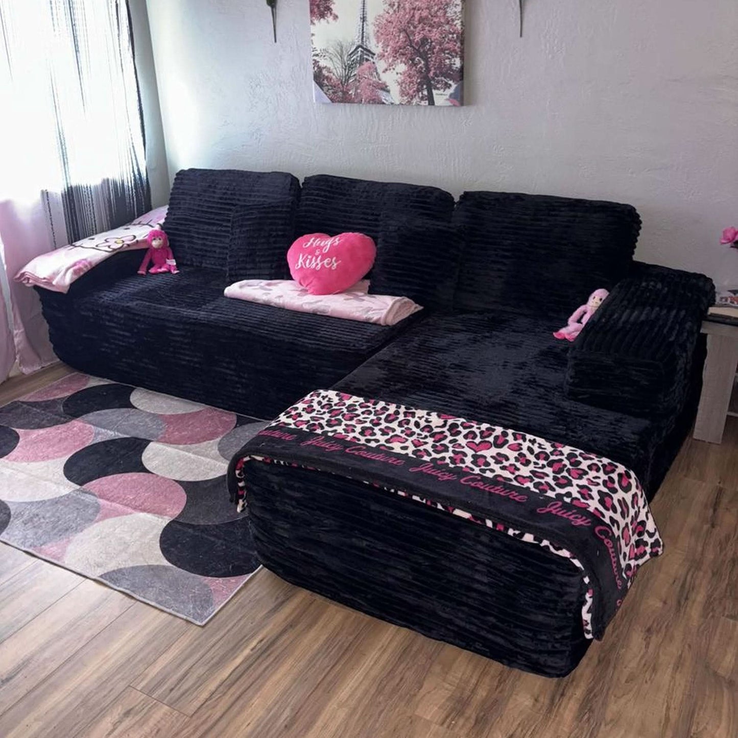 OVIOS 104" L-Shape Modular Couch with Chaise, Plush Corduroy Fabric, No Assembly Required