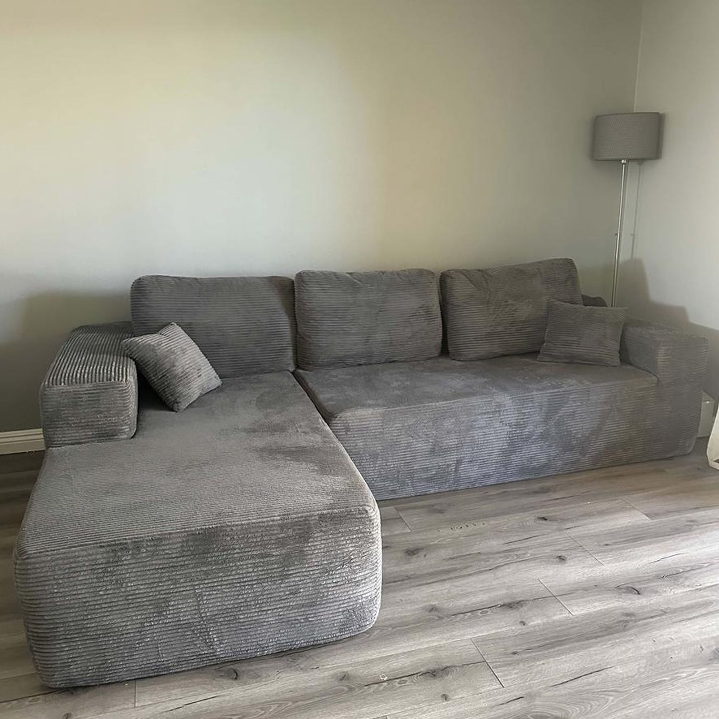 OVIOS 104" L-Shape Modular Couch with Chaise,Corduroy Fabric,No Assembly Required