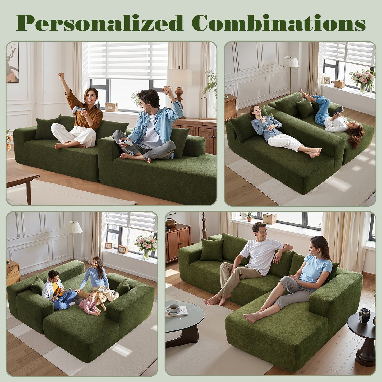 OVIOS 104" L-Shape Modular Couch with Chaise,Cloud Velvet Fabric,No Assembly Required