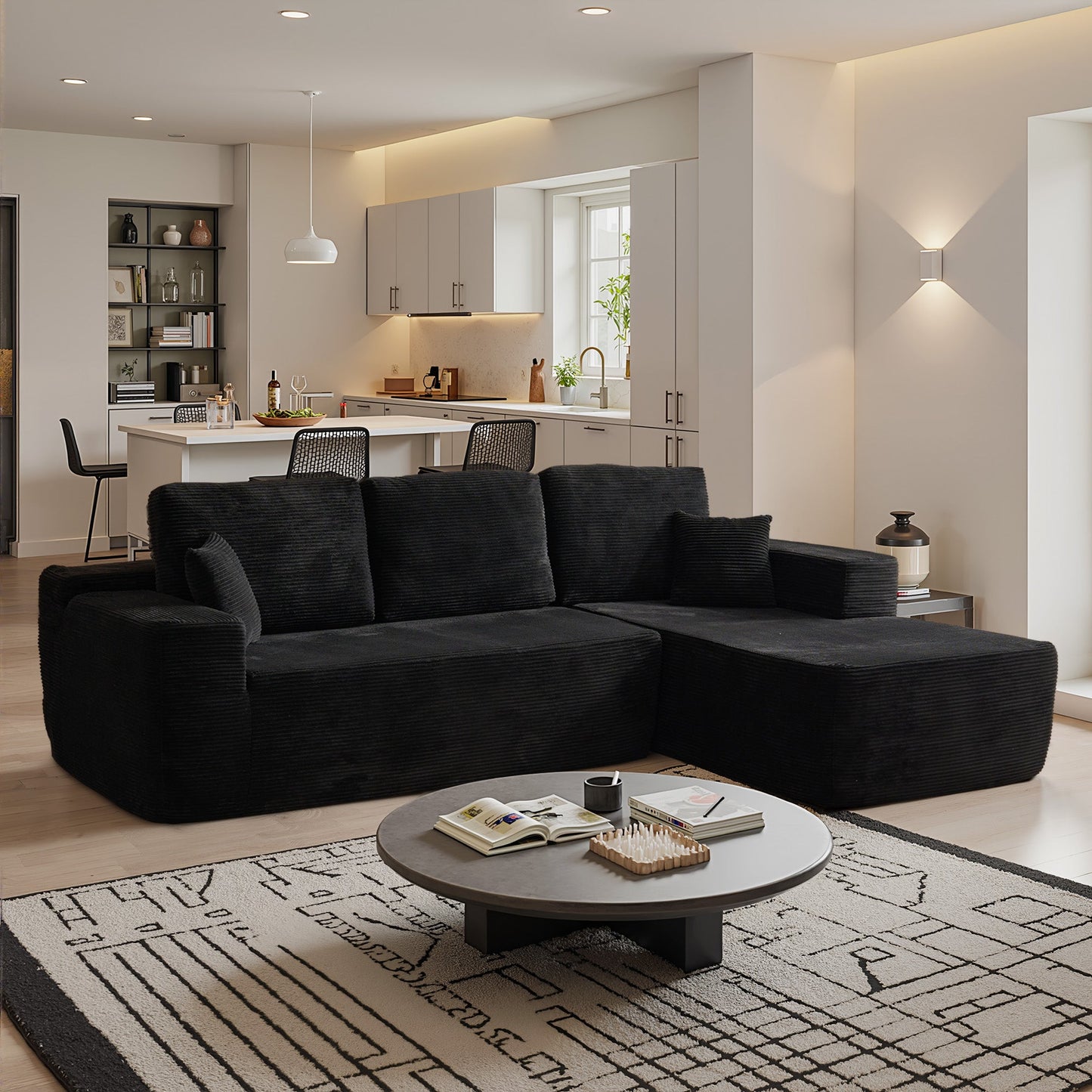 OVIOS 104" L-Shape Modular Couch with Chaise,Corduroy Fabric,No Assembly Required