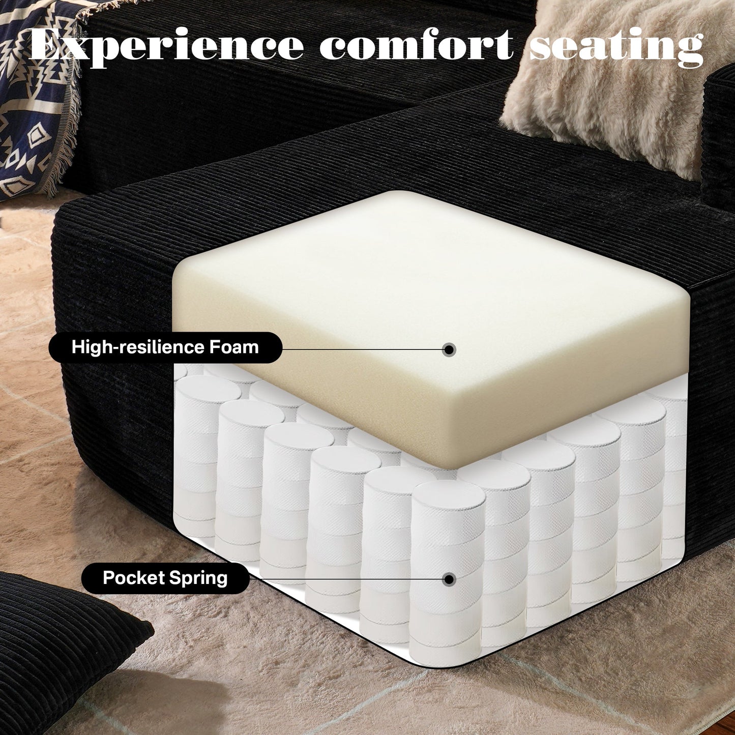 OVIOS 104" L-Shape Modular Couch with Chaise,Corduroy Fabric,No Assembly Required